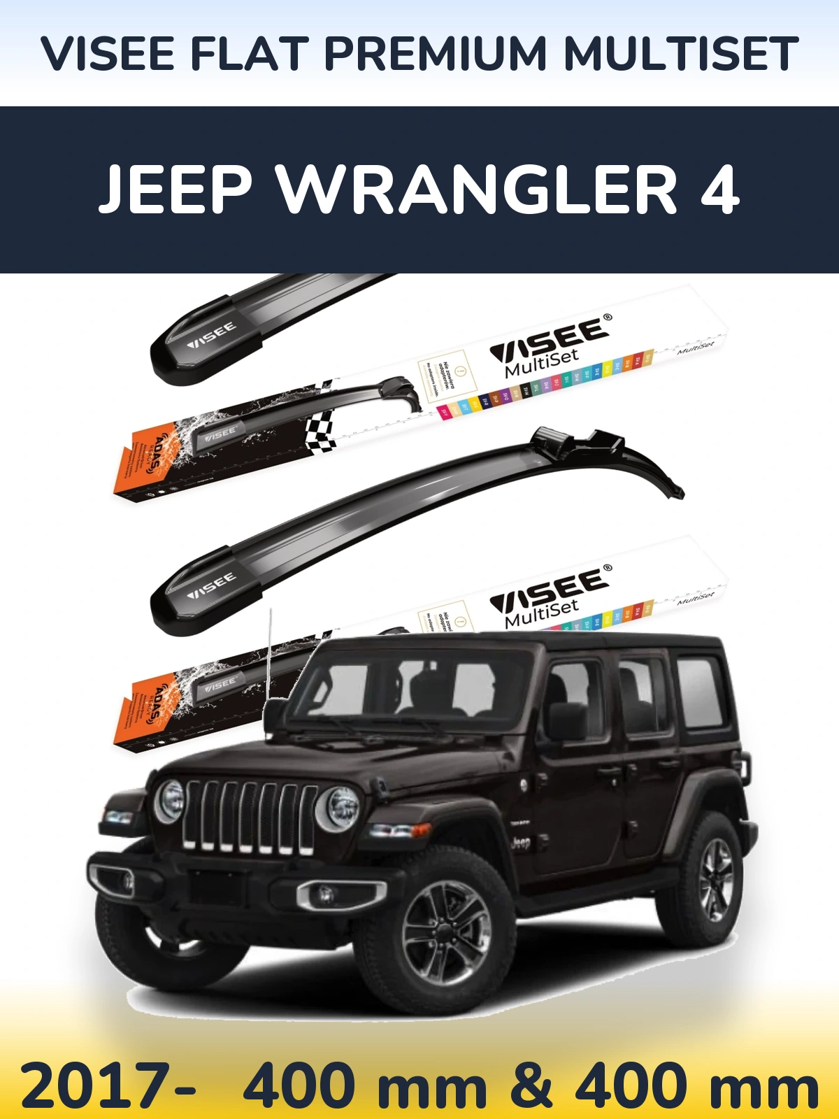 Komplet przednich wycieraczek VISEE FLAT PREMIUM MultiSet 400 & 400 mm do Jeep Wrangler 4 2017-2026