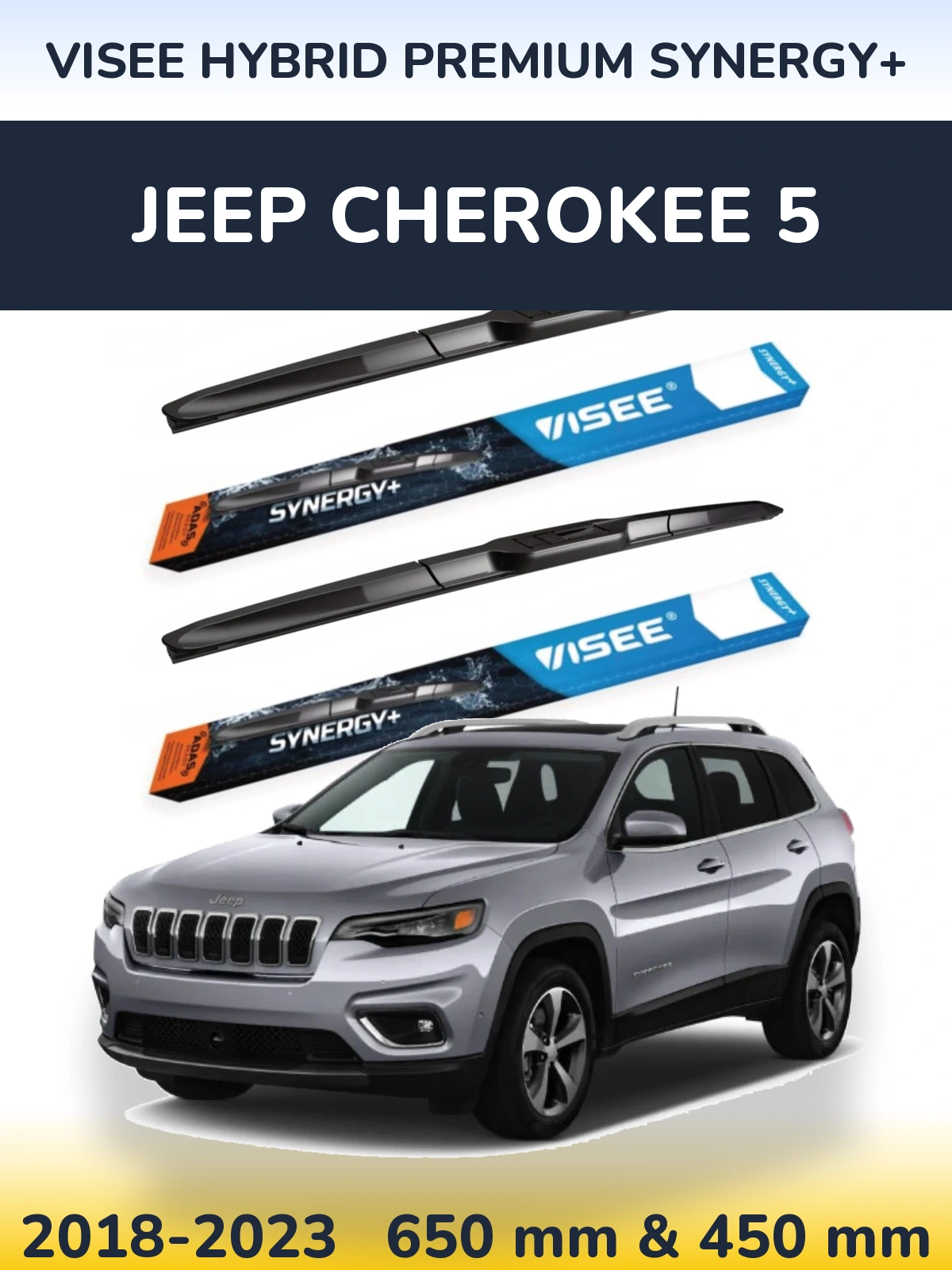 Komplet przednich wycieraczek VISEE HYBRID PREMIUM SYNERGY+ 650 & 450 mm do Jeep Cherokee 5 2018-2023
