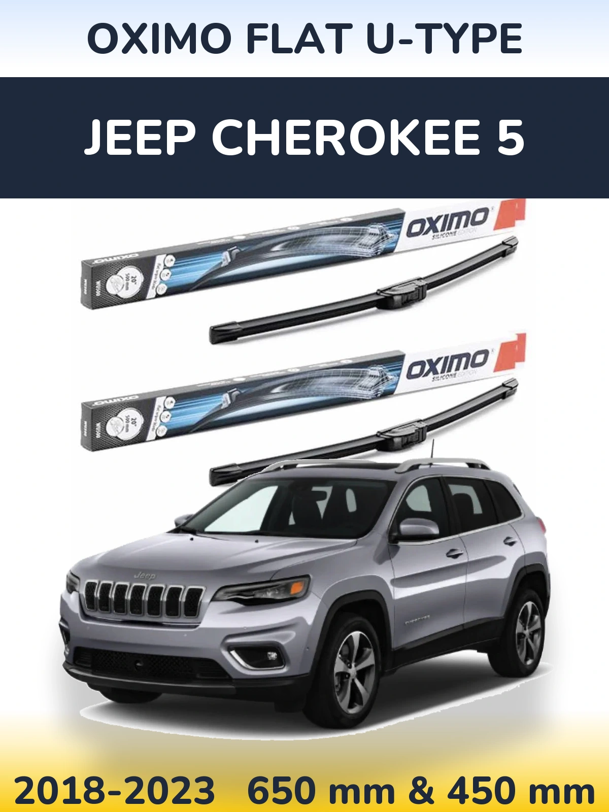 Komplet przednich wycieraczek Oximo Flat U-type 650 & 450 mm do Jeep Cherokee 5 2018-2023