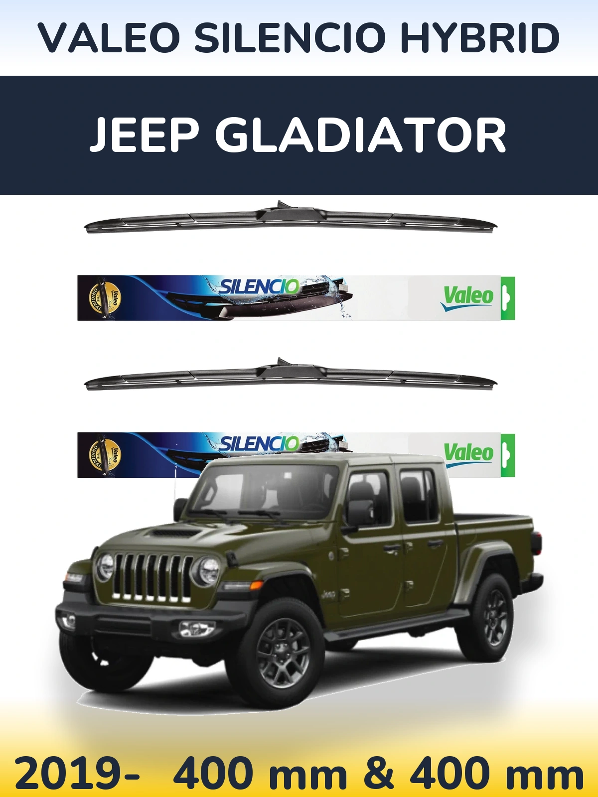 Komplet przednich wycieraczek Valeo Silencio Hybrid 400 & 400 mm do Jeep Gladiator 2019-2026