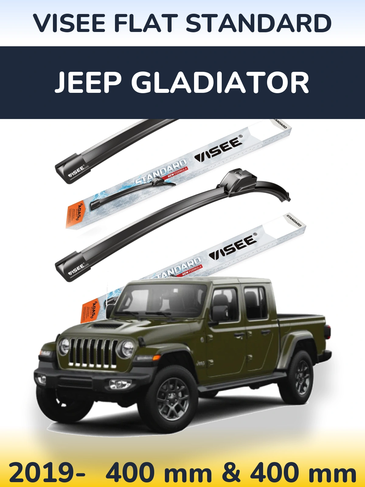 Komplet przednich wycieraczek VISEE FLAT STANDARD 400 & 400 mm do Jeep Gladiator 2019-2026