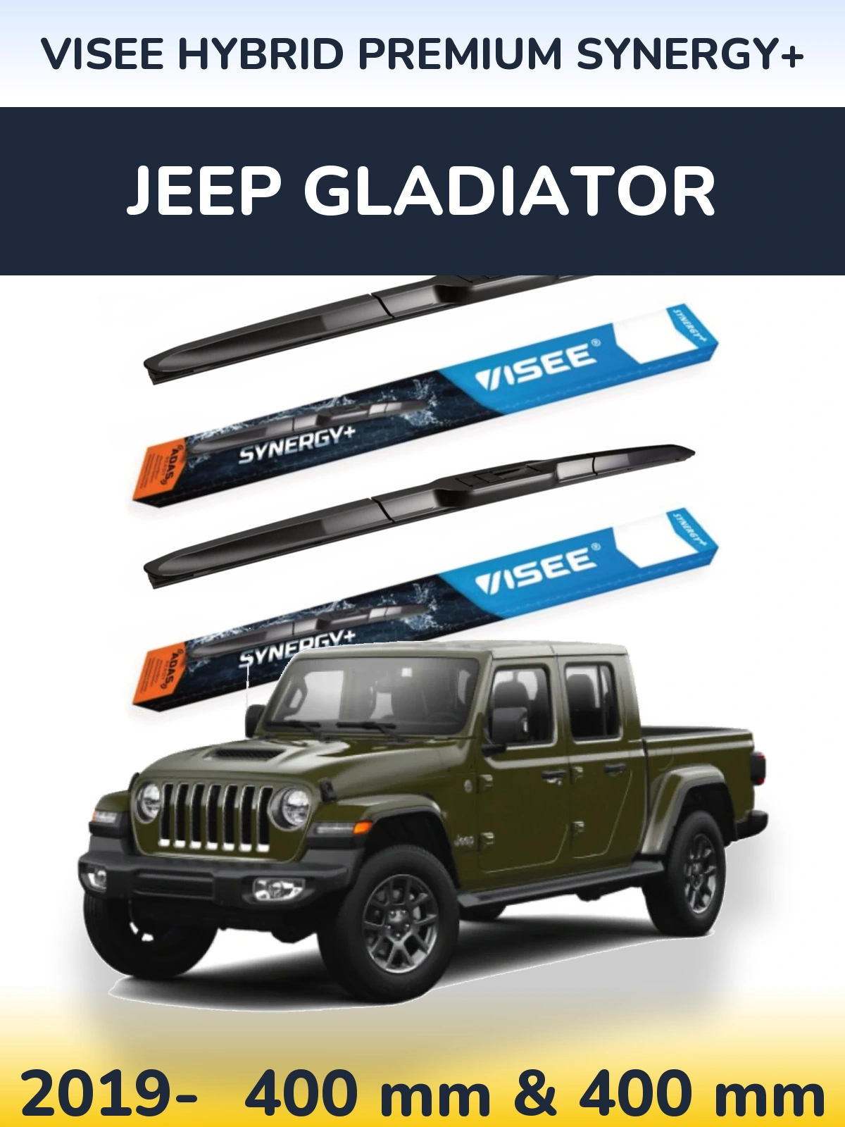 Front wiper blade set VISEE HYBRID PREMIUM SYNERGY+ 400 & 400 mm for Jeep Gladiator 2019-2026
