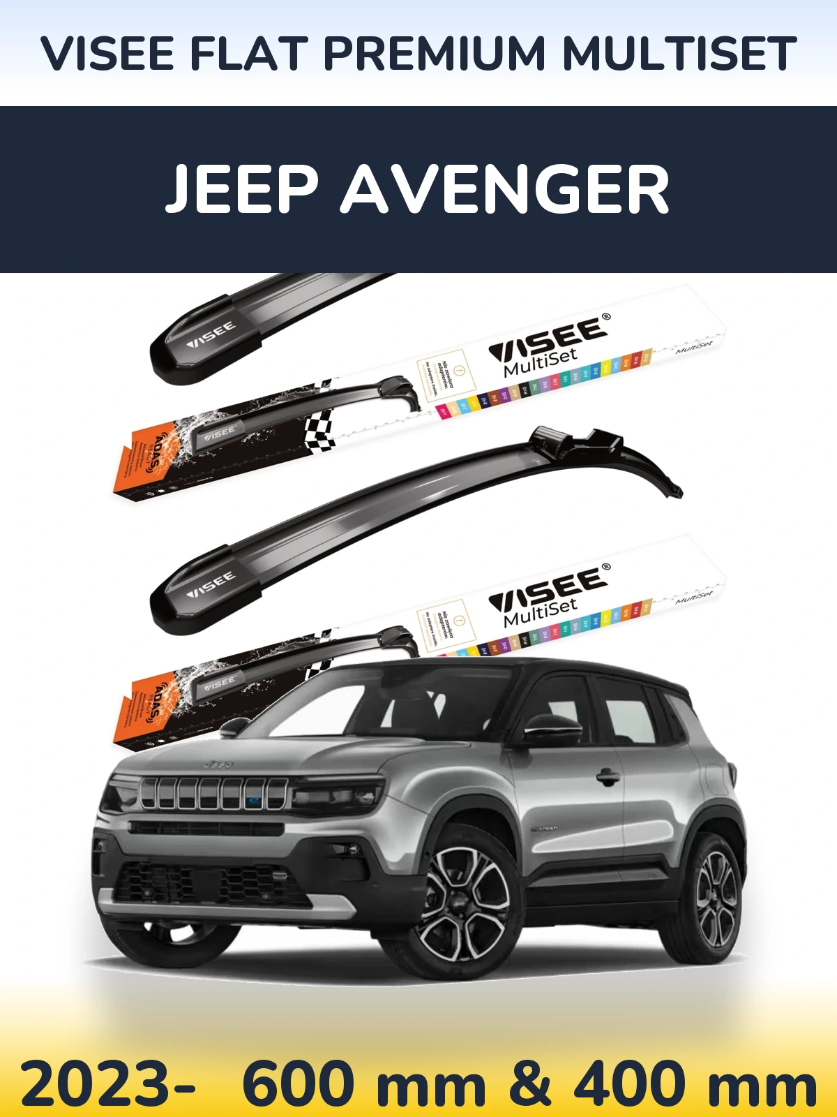 Komplet przednich wycieraczek VISEE FLAT PREMIUM MultiSet 600 & 400 mm do Jeep Avenger 2023-2026