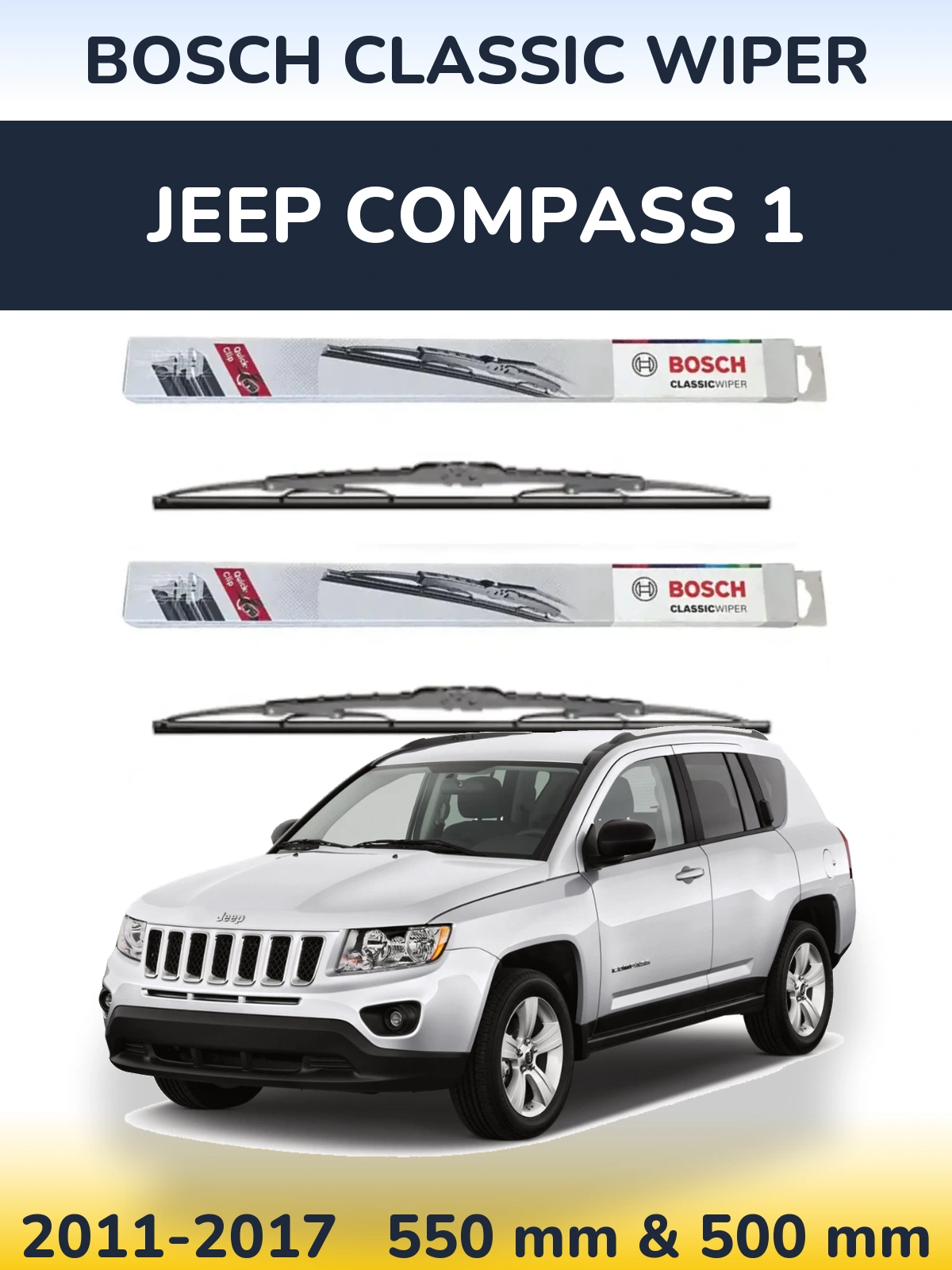Komplet przednich wycieraczek BOSCH Classic Wiper 550 & 500 mm do Jeep Compass 1 2011-2017