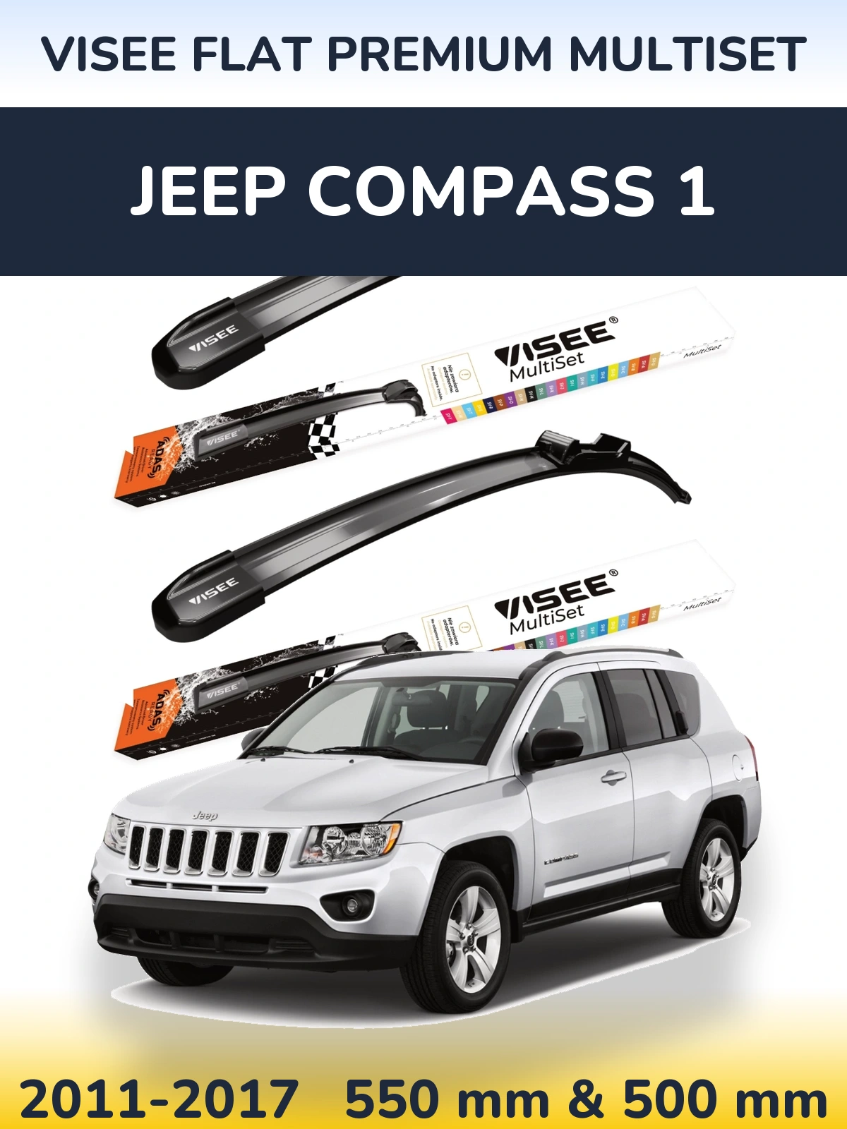 Komplet przednich wycieraczek VISEE FLAT PREMIUM MultiSet 550 & 500 mm do Jeep Compass 1 2011-2017