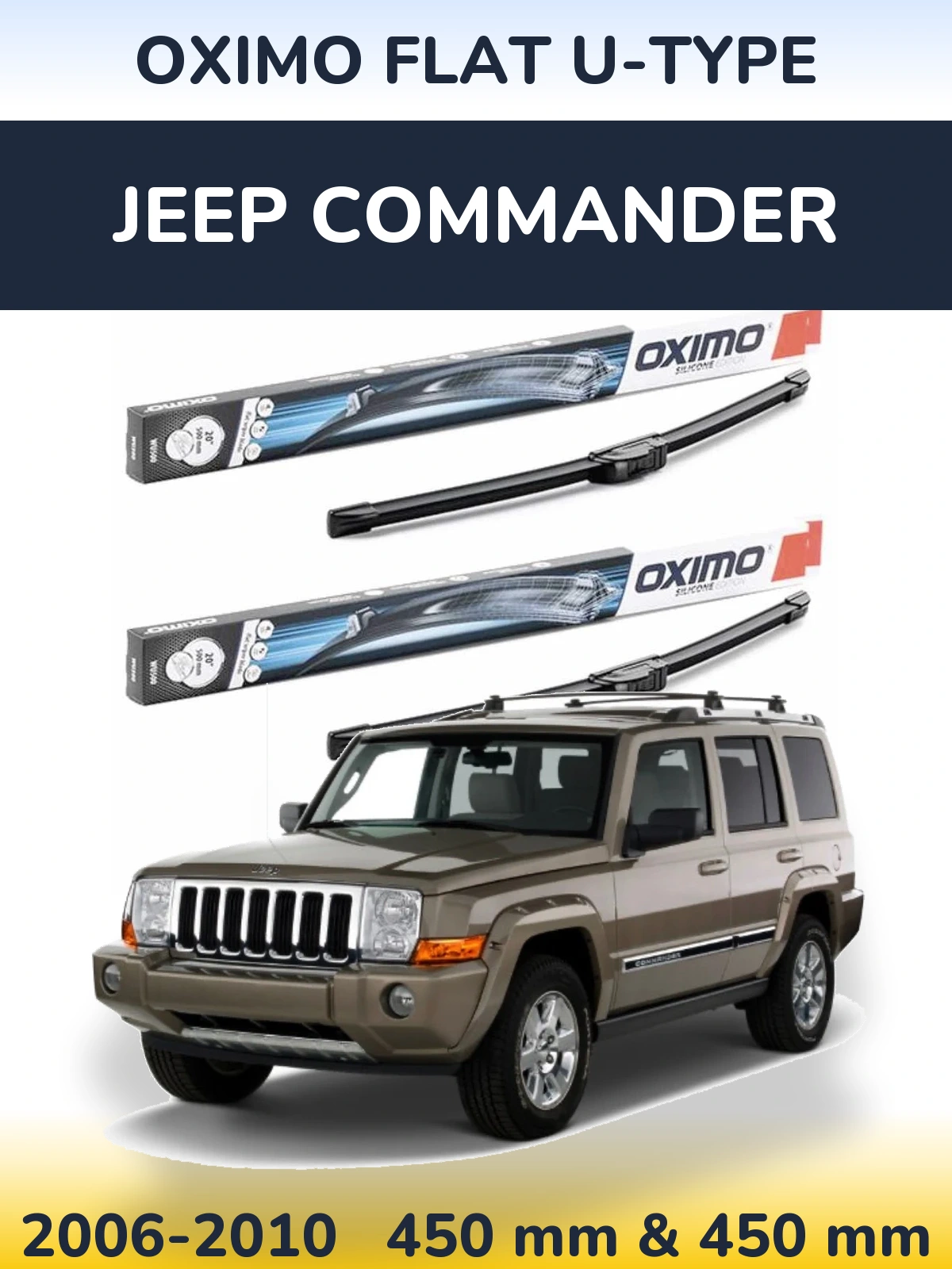 Front wiper blade set Oximo Flat U-type 450 & 450 mm for Jeep Commander 2006-2010