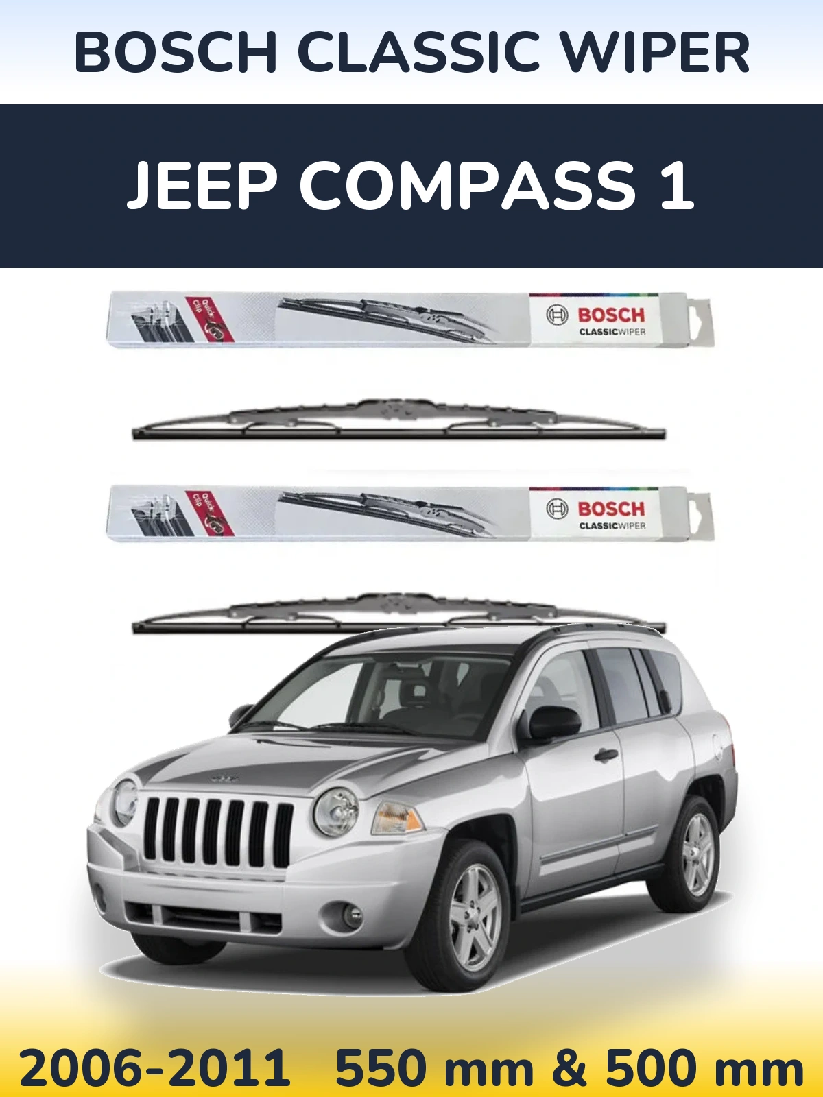 Komplet przednich wycieraczek BOSCH Classic Wiper 550 & 500 mm do Jeep Compass 1 2006-2011