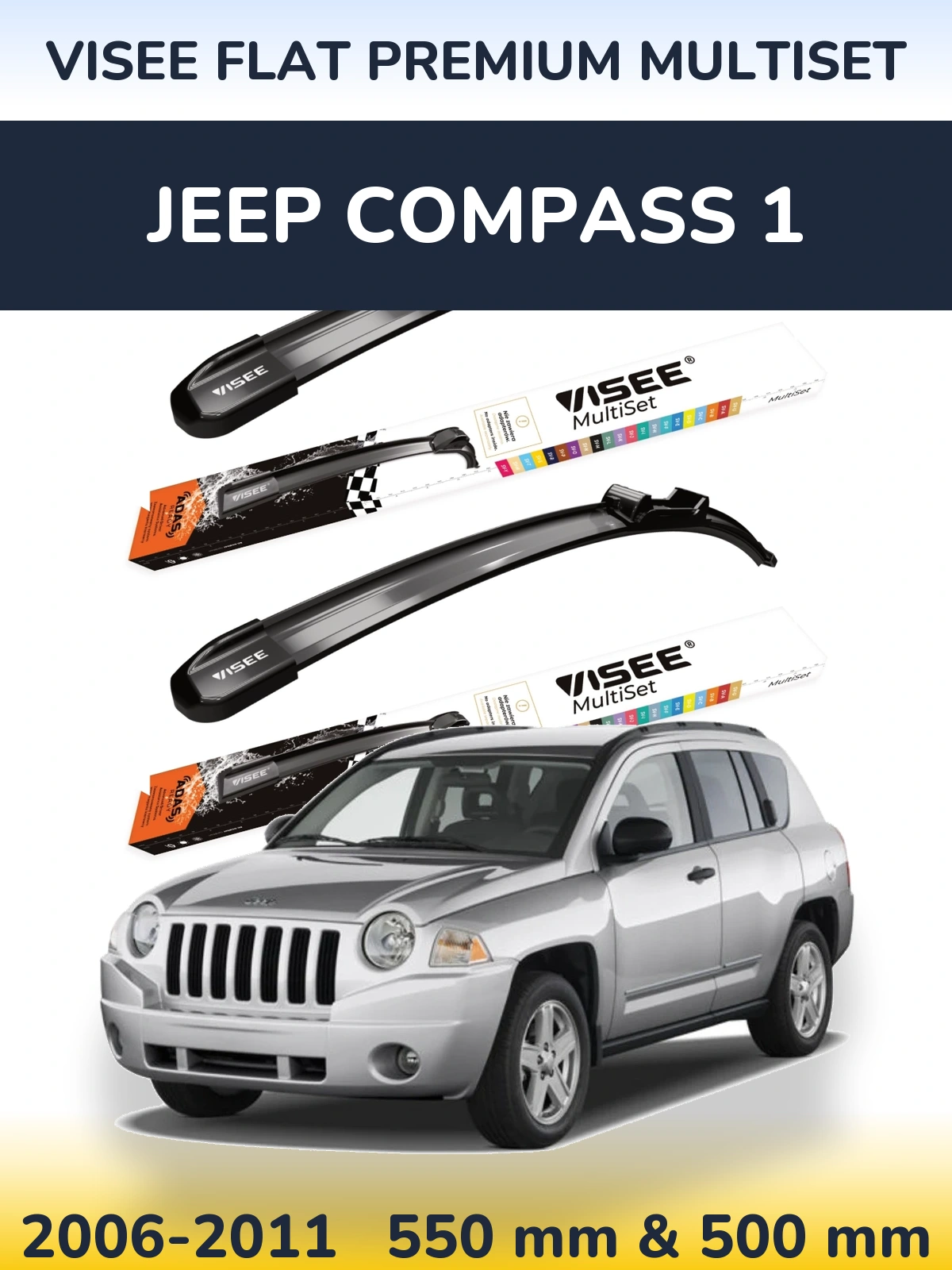 Komplet przednich wycieraczek VISEE FLAT PREMIUM MultiSet 550 & 500 mm do Jeep Compass 1 2006-2011