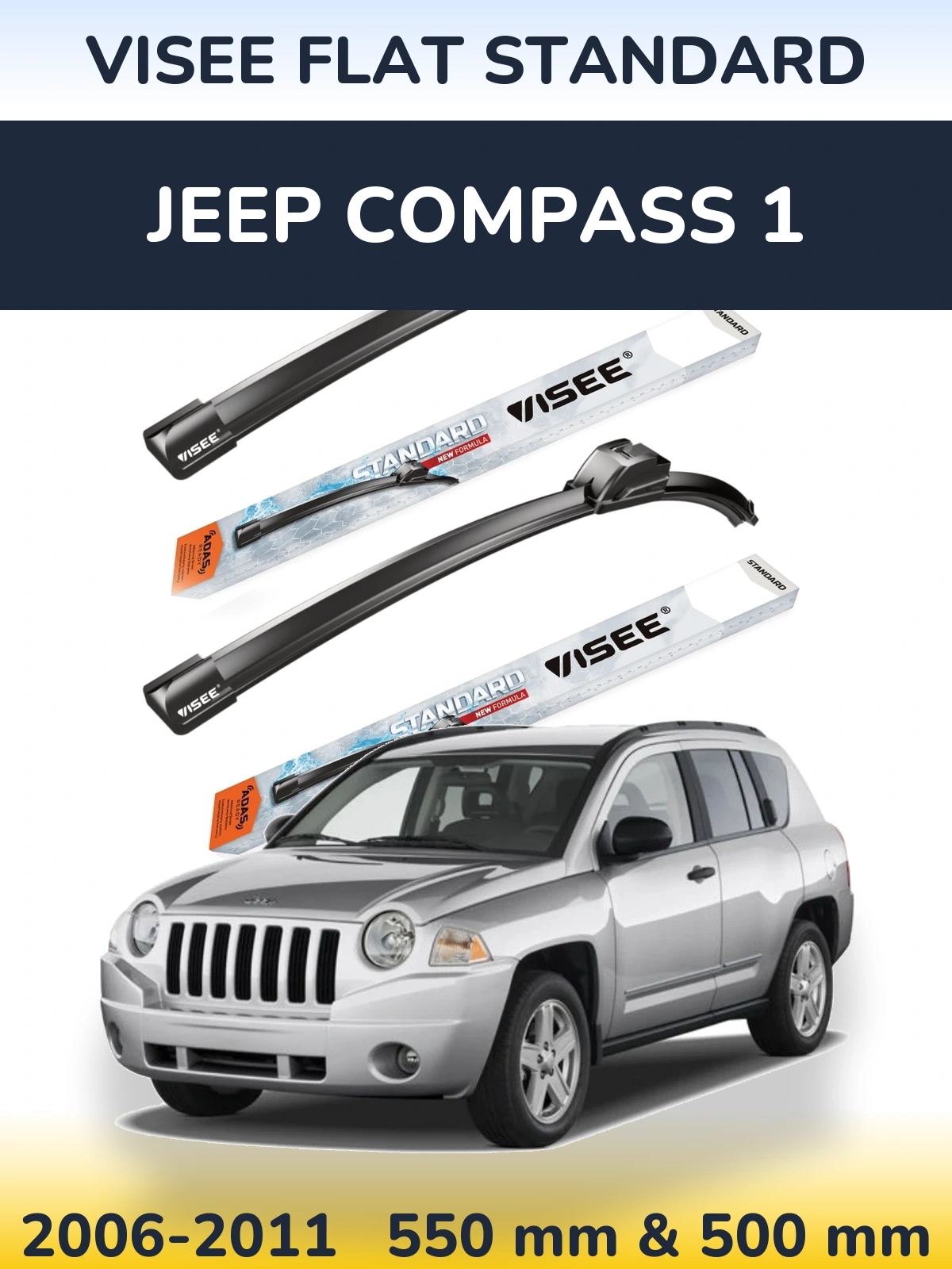 Komplet przednich wycieraczek VISEE FLAT STANDARD 550 & 500 mm do Jeep Compass 1 2006-2011