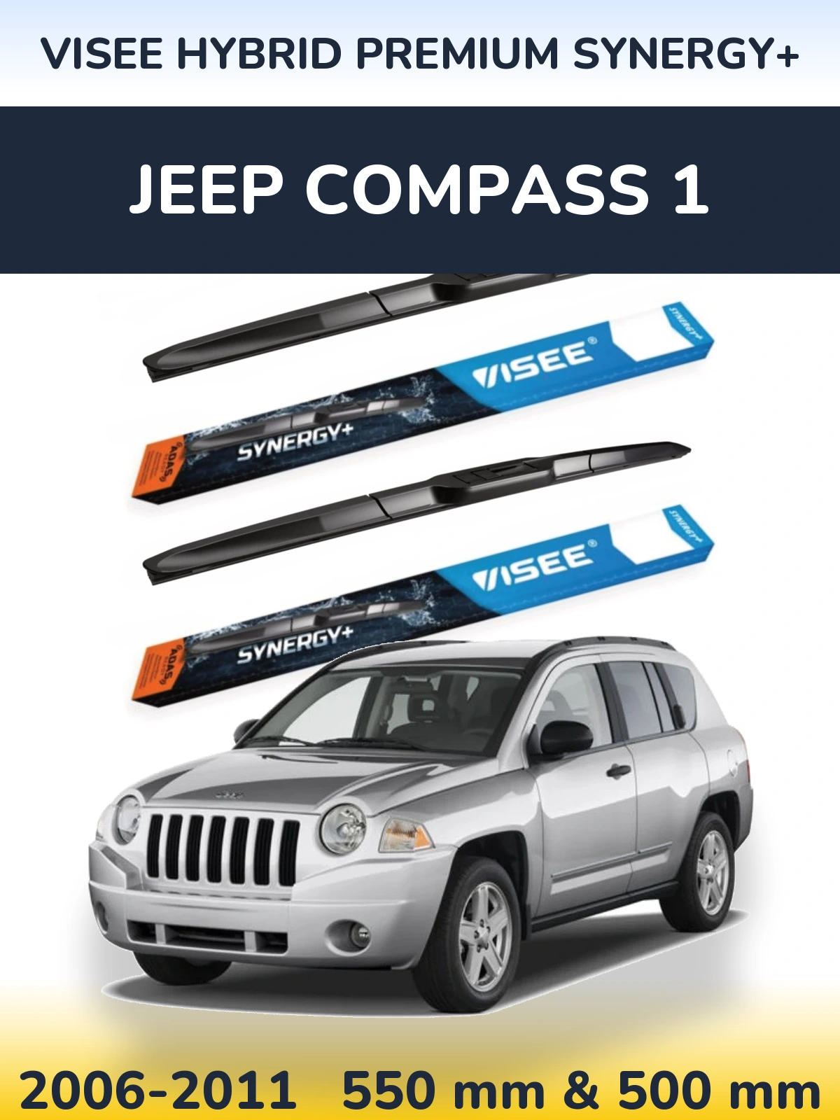 Komplet przednich wycieraczek VISEE HYBRID PREMIUM SYNERGY+ 550 & 500 mm do Jeep Compass 1 2006-2011