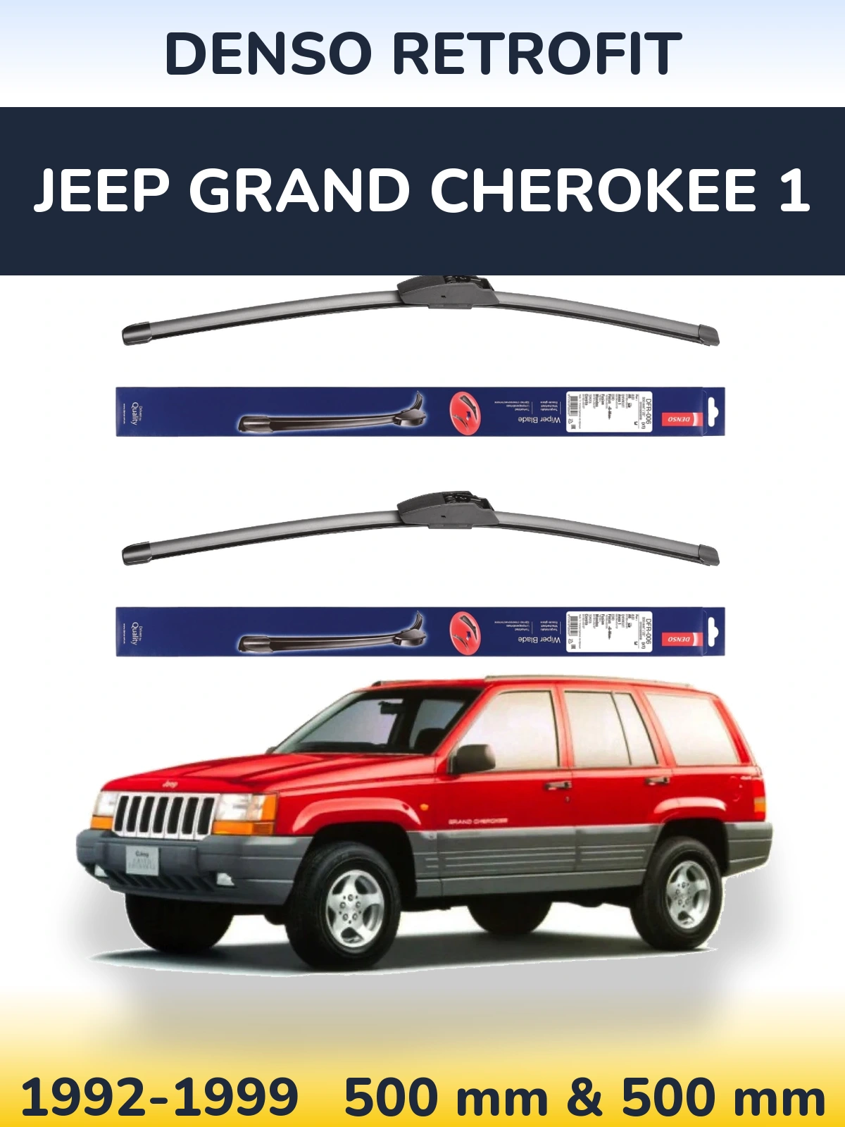 Komplet przednich wycieraczek Denso Retrofit 500 & 500 mm do Jeep Grand Cherokee 1 1992-1999