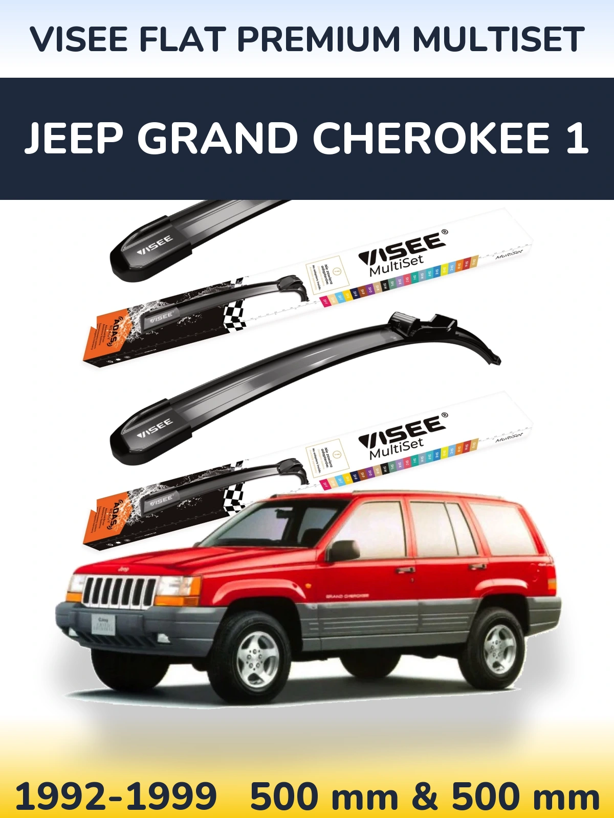 Komplet przednich wycieraczek VISEE FLAT PREMIUM MultiSet 500 & 500 mm do Jeep Grand Cherokee 1 1992-1999