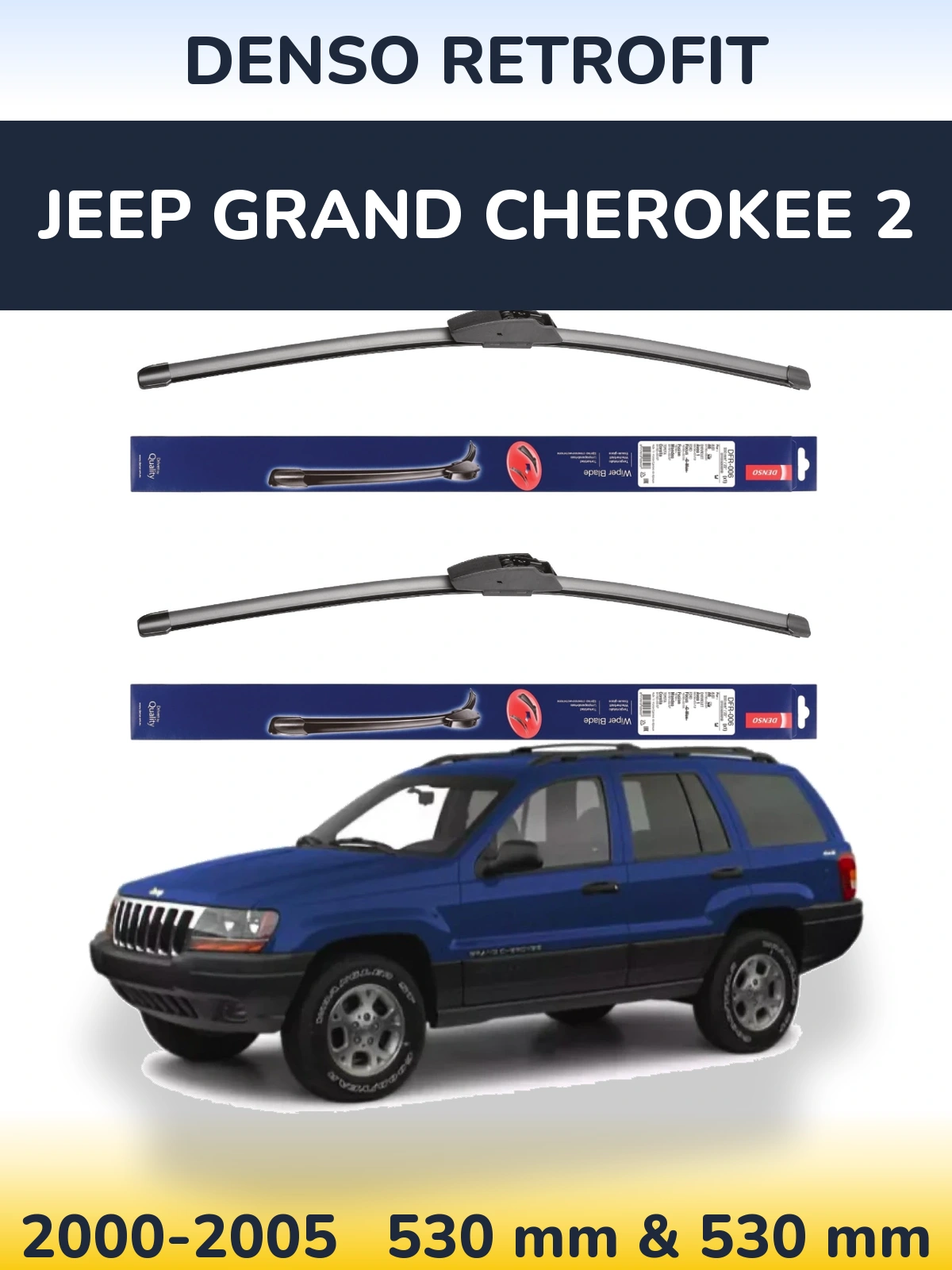 Komplet przednich wycieraczek Denso Retrofit 530 & 530 mm do Jeep Grand Cherokee 2 2000-2005