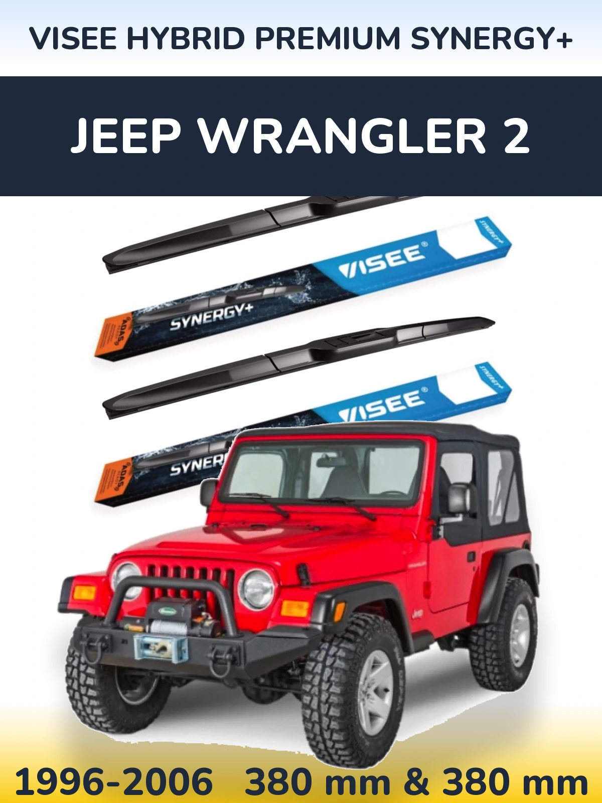 Komplet przednich wycieraczek VISEE HYBRID PREMIUM SYNERGY+ 380 & 380 mm do Jeep Wrangler 2 1996-2006
