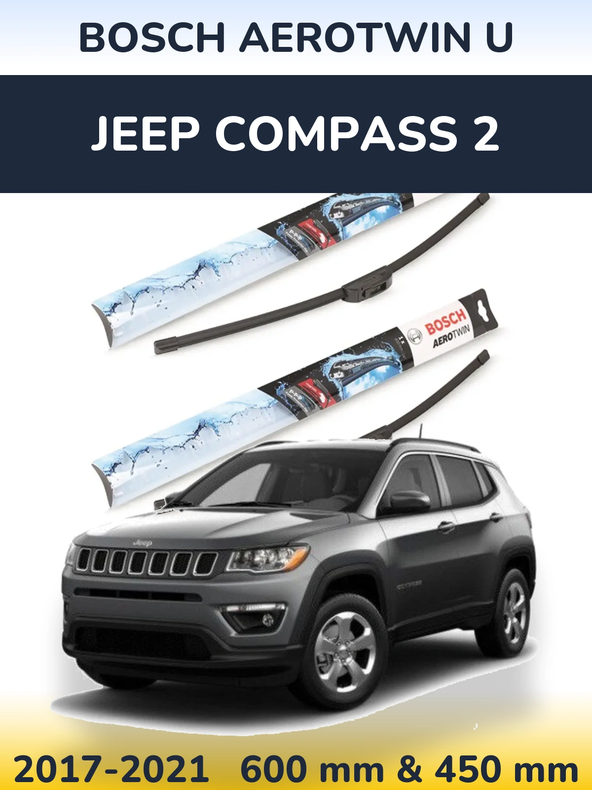 Komplet przednich wycieraczek BOSCH AeroTwin U 600 & 450 mm do Jeep Compass 2 2017-2021