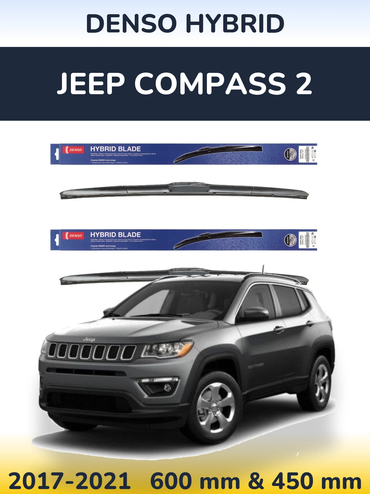 Komplet przednich wycieraczek Denso Hybrid 600 & 450 mm do Jeep Compass 2 2017-2021