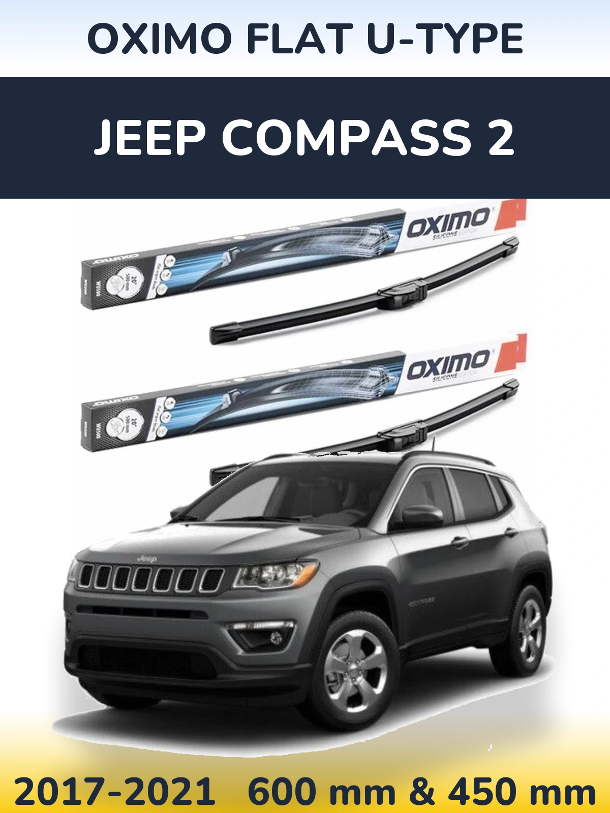 Комплект передних дворников Oximo Flat U-type 600 & 450 мм для Jeep Compass 2 2017-2021