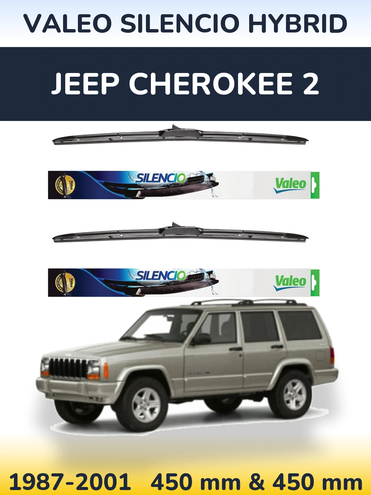 Komplet przednich wycieraczek Valeo Silencio Hybrid 450 & 450 mm do Jeep Cherokee 2 1987-2001