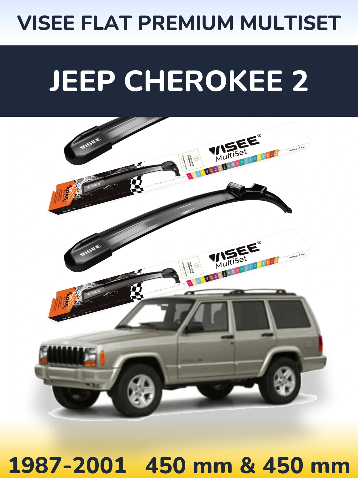 Komplet przednich wycieraczek VISEE FLAT PREMIUM MultiSet 450 & 450 mm do Jeep Cherokee 2 1987-2001