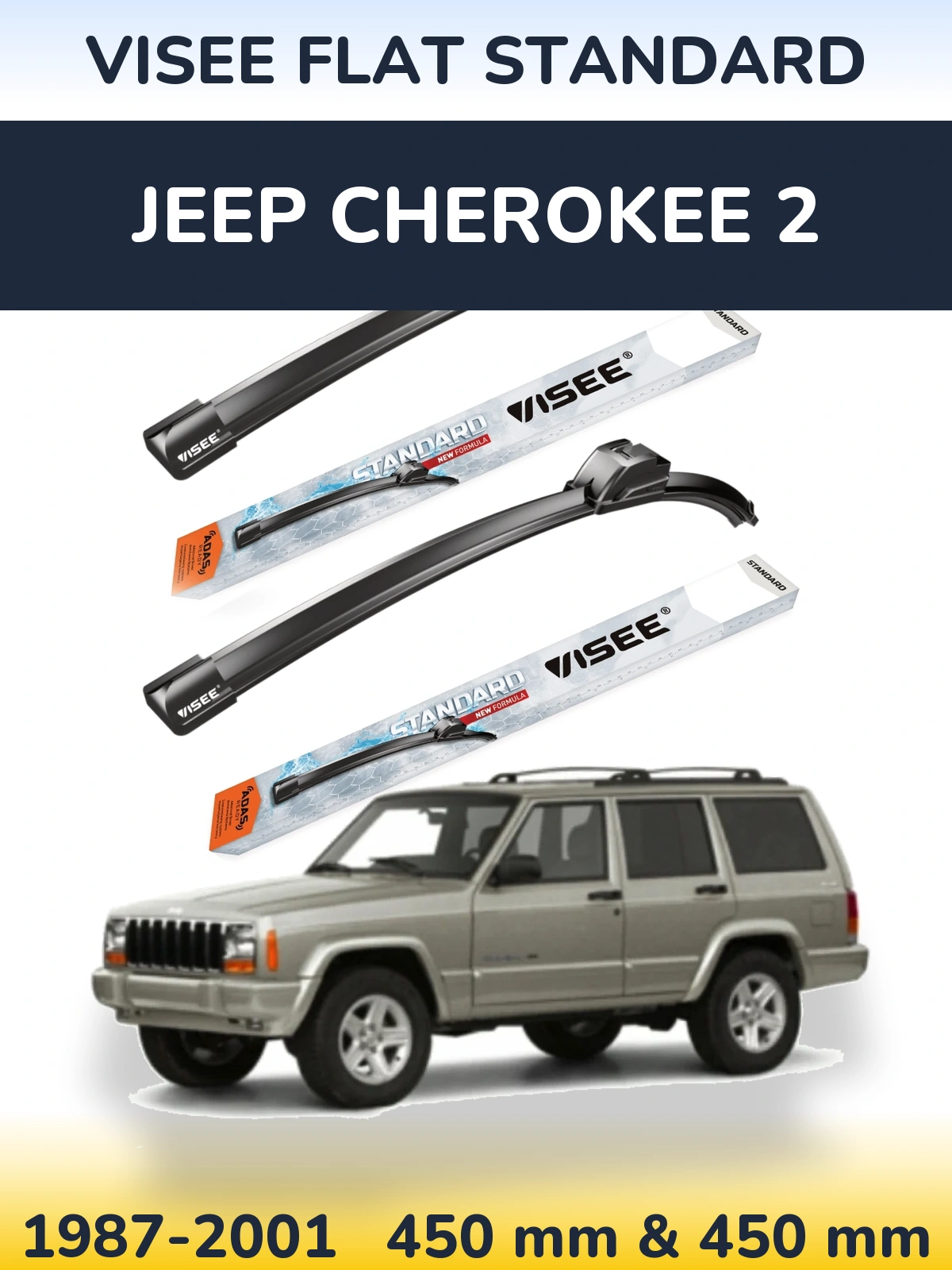 Komplet przednich wycieraczek VISEE FLAT STANDARD 450 & 450 mm do Jeep Cherokee 2 1987-2001