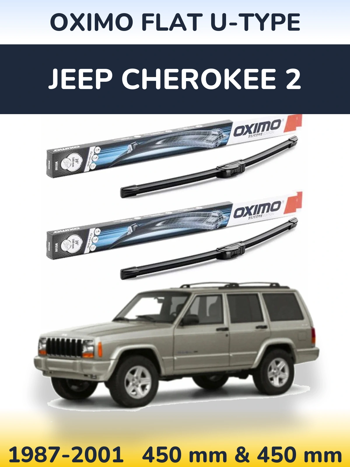 Komplet przednich wycieraczek Oximo Flat U-type 450 & 450 mm do Jeep Cherokee 2 1987-2001