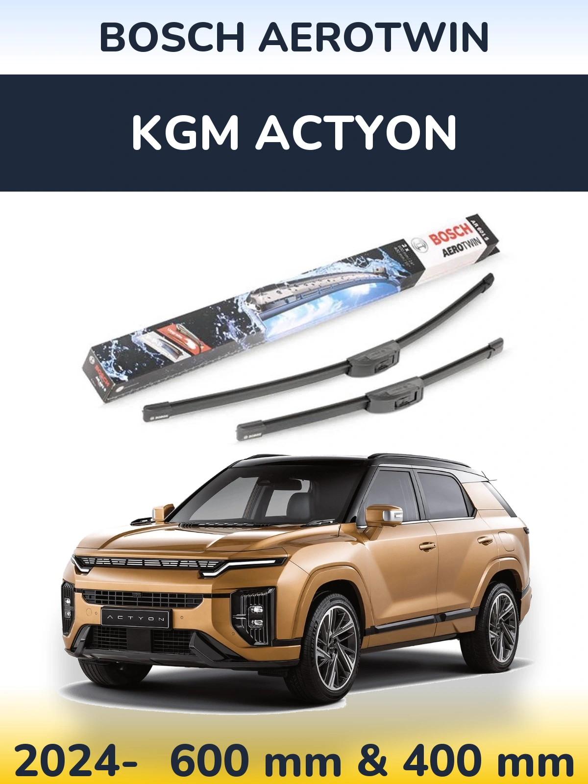 Комплект передних дворников BOSCH AeroTwin 600 & 400 мм для KGM Actyon 2024-2026