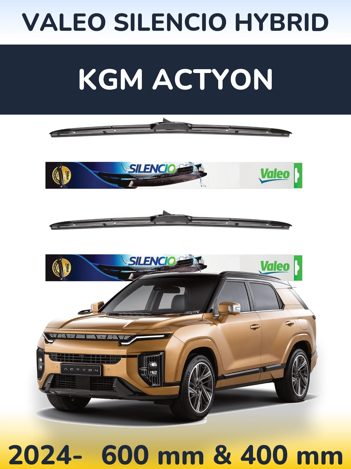 Komplet przednich wycieraczek Valeo Silencio Hybrid 600 & 400 mm do KGM Actyon 2024-2026