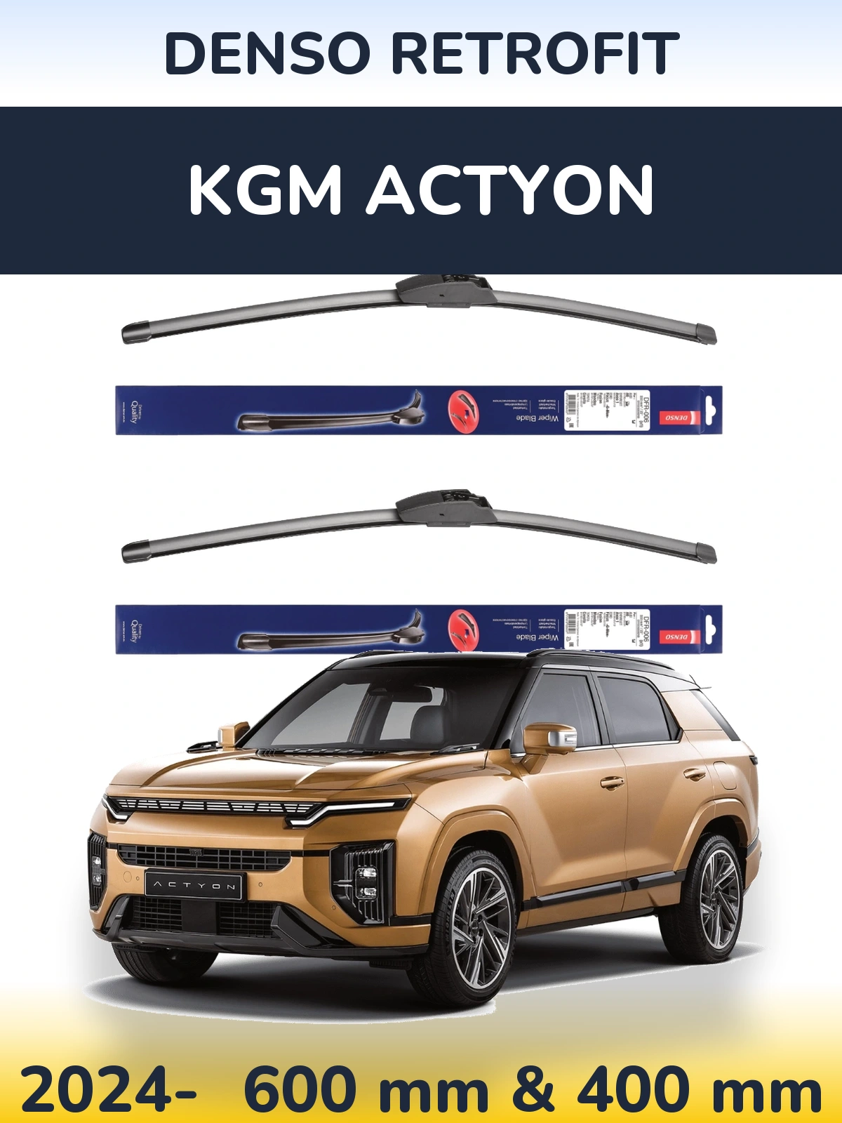 Комплект передних дворников Denso Retrofit 600 & 400 мм для KGM Actyon 2024-2026
