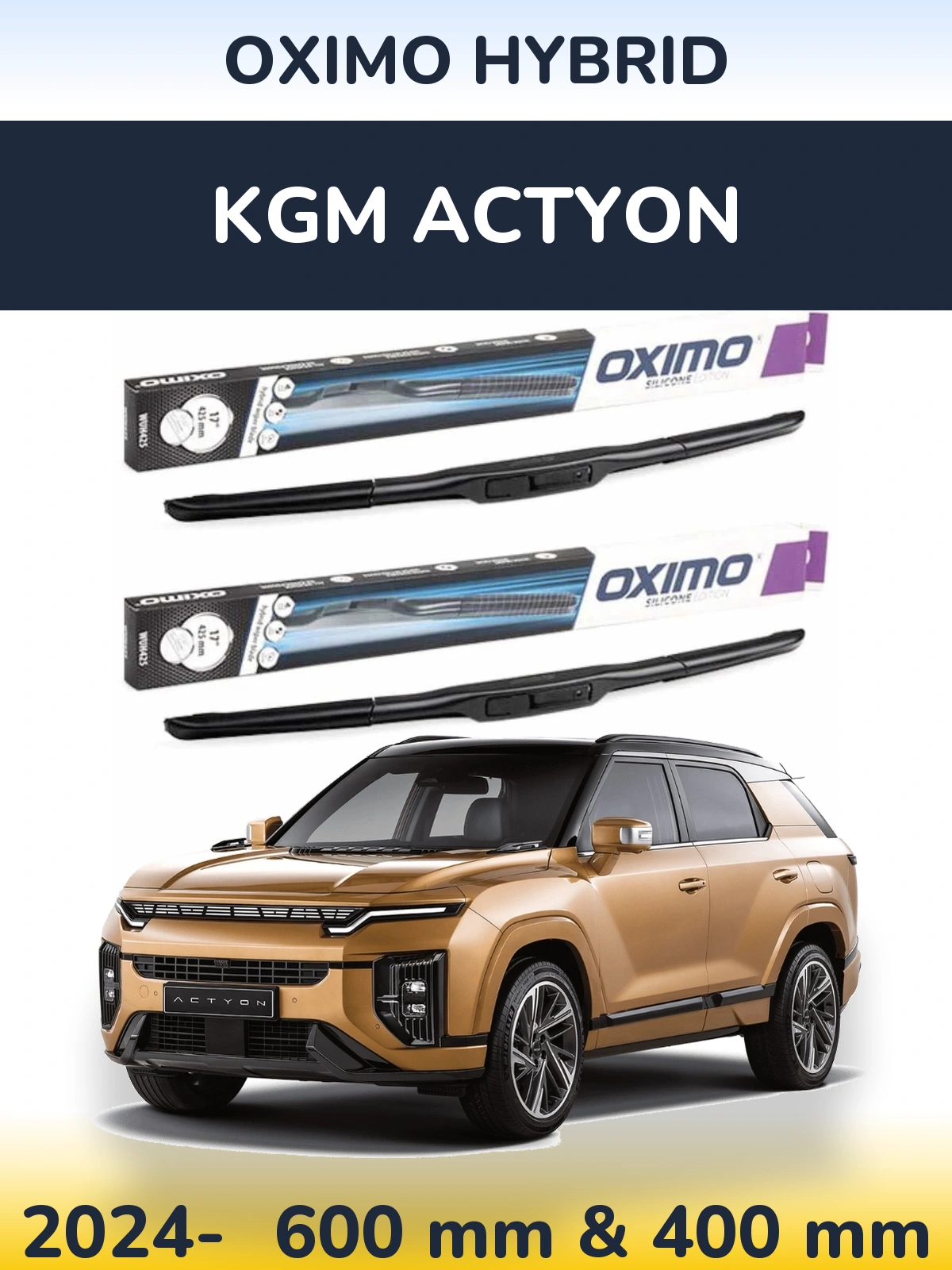 Комплект передних дворников Oximo Hybrid 600 & 400 мм для KGM Actyon 2024-2026