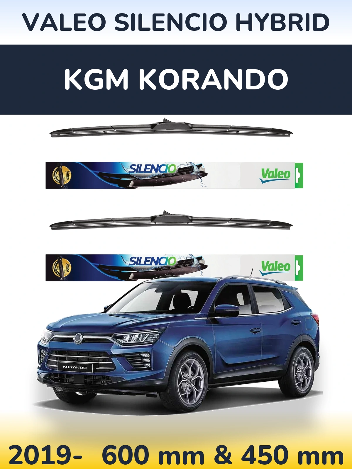 Komplet przednich wycieraczek Valeo Silencio Hybrid 600 & 450 mm do KGM Korando 2019-2026