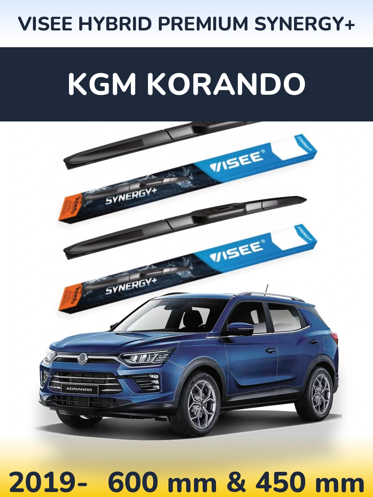 Komplet przednich wycieraczek VISEE HYBRID PREMIUM SYNERGY+ 600 & 450 mm do KGM Korando 2019-2026