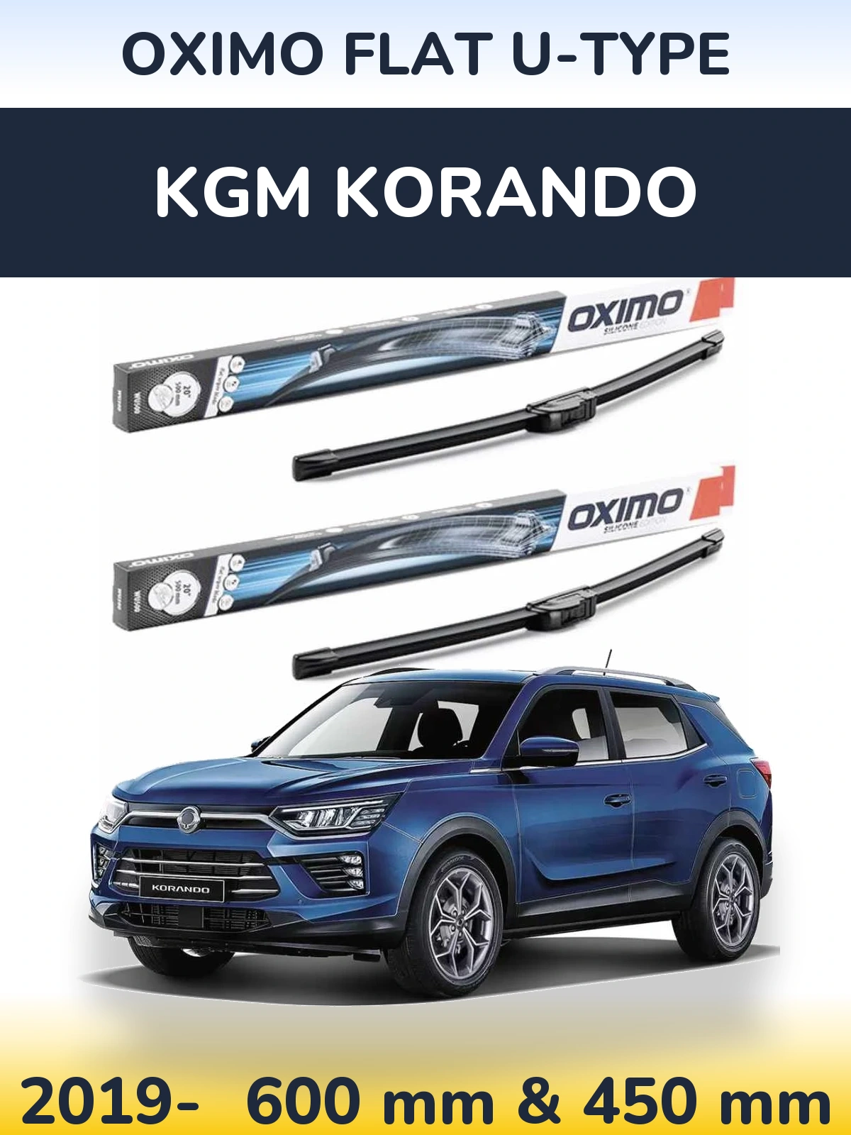 Komplet przednich wycieraczek Oximo Flat U-type 600 & 450 mm do KGM Korando 2019-2026