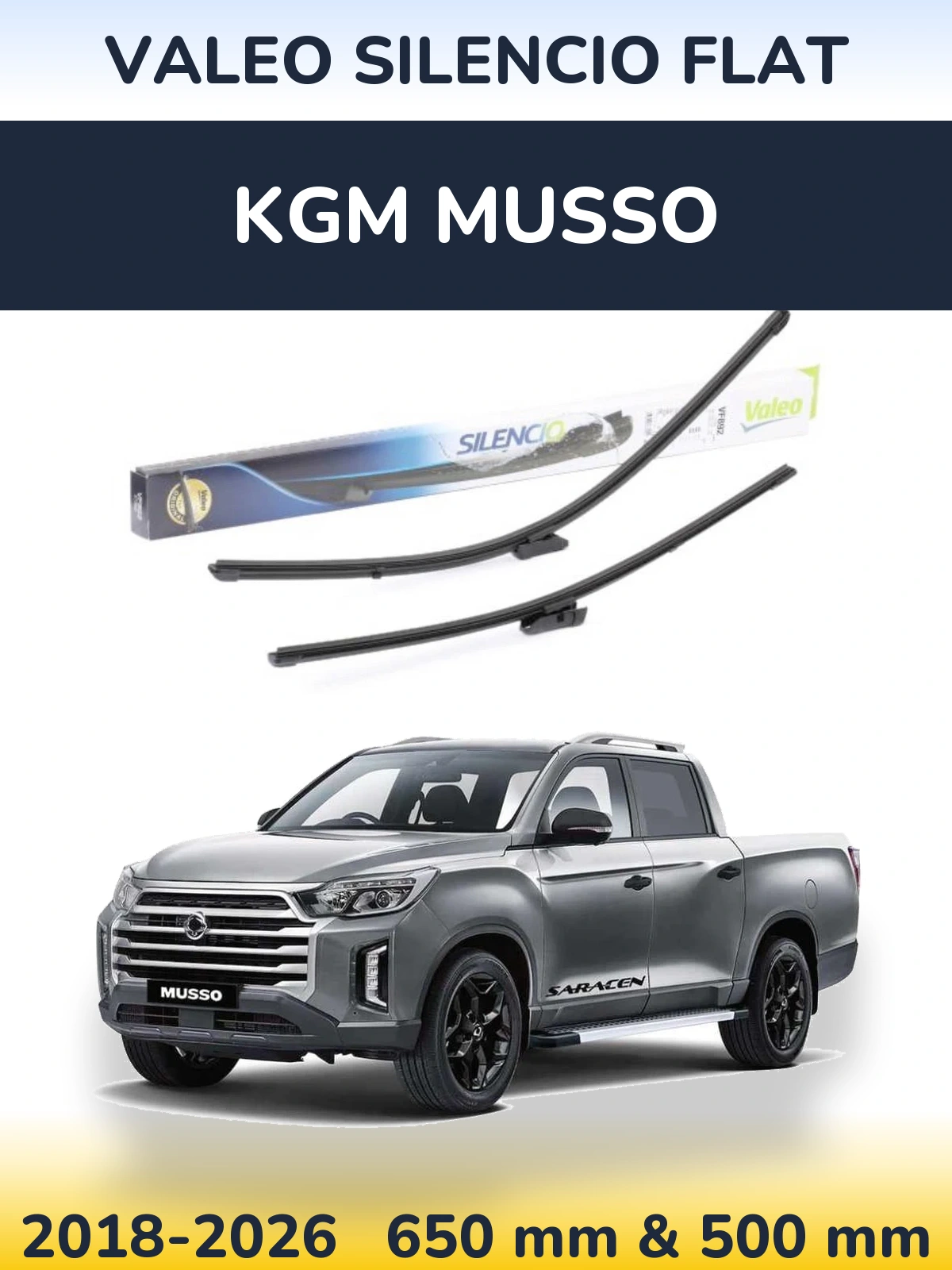 Komplet przednich wycieraczek Valeo Silencio Flat 630 & 500 mm do KGM Musso 2018-2026
