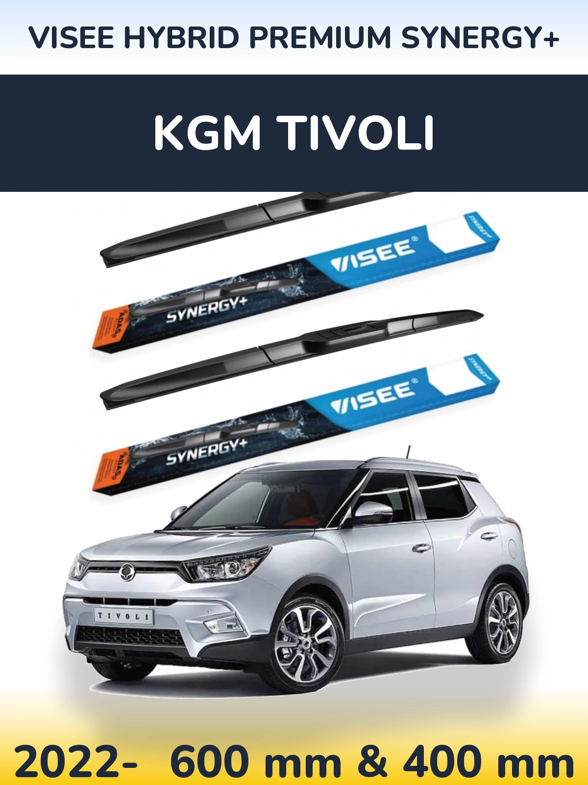 Комплект передних дворников VISEE HYBRID PREMIUM SYNERGY+ 600 & 400 мм для KGM Tivoli 2022-2026