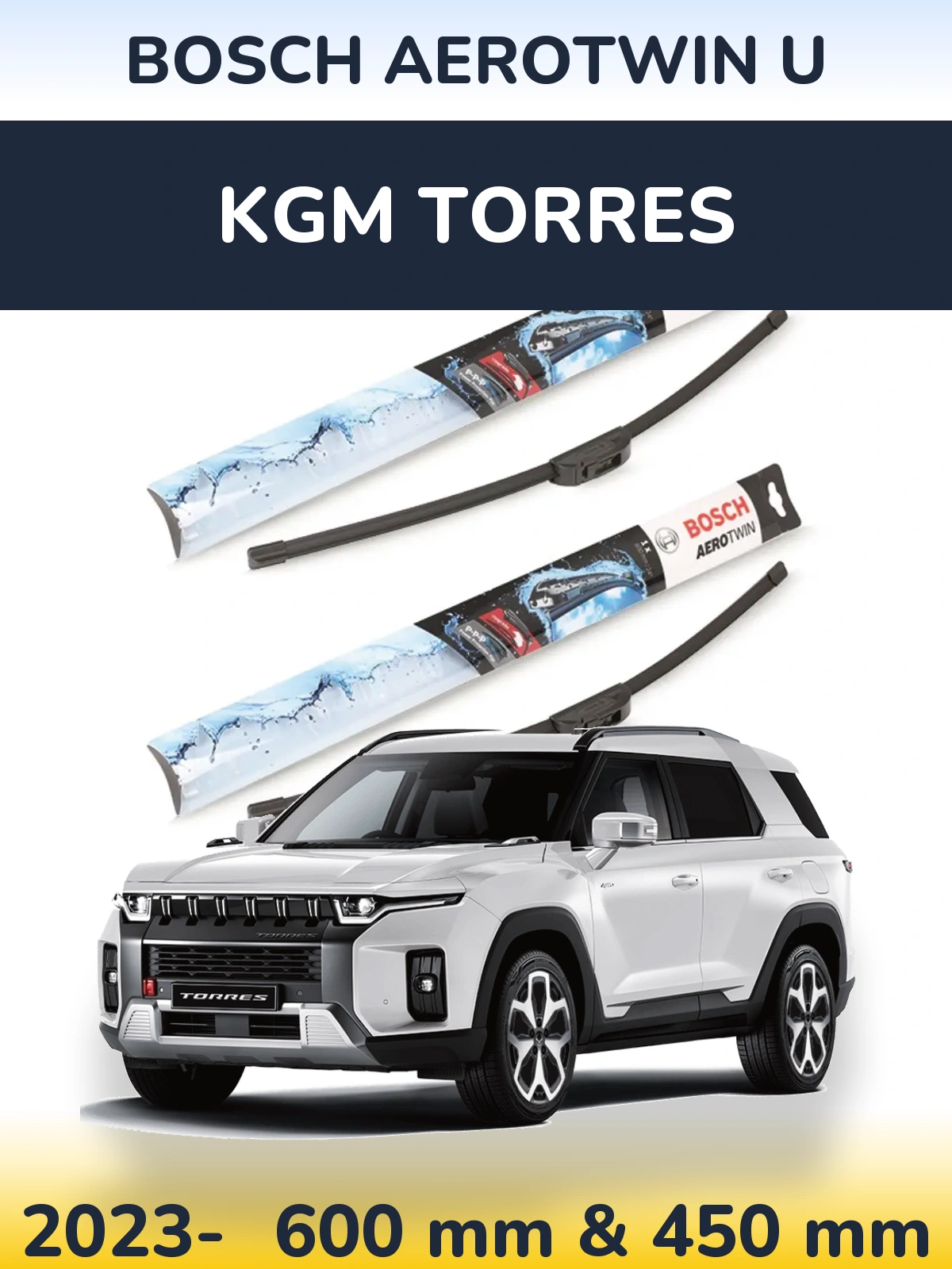 Komplet przednich wycieraczek BOSCH AeroTwin U 600 & 450 mm do KGM Torres 2023-2026