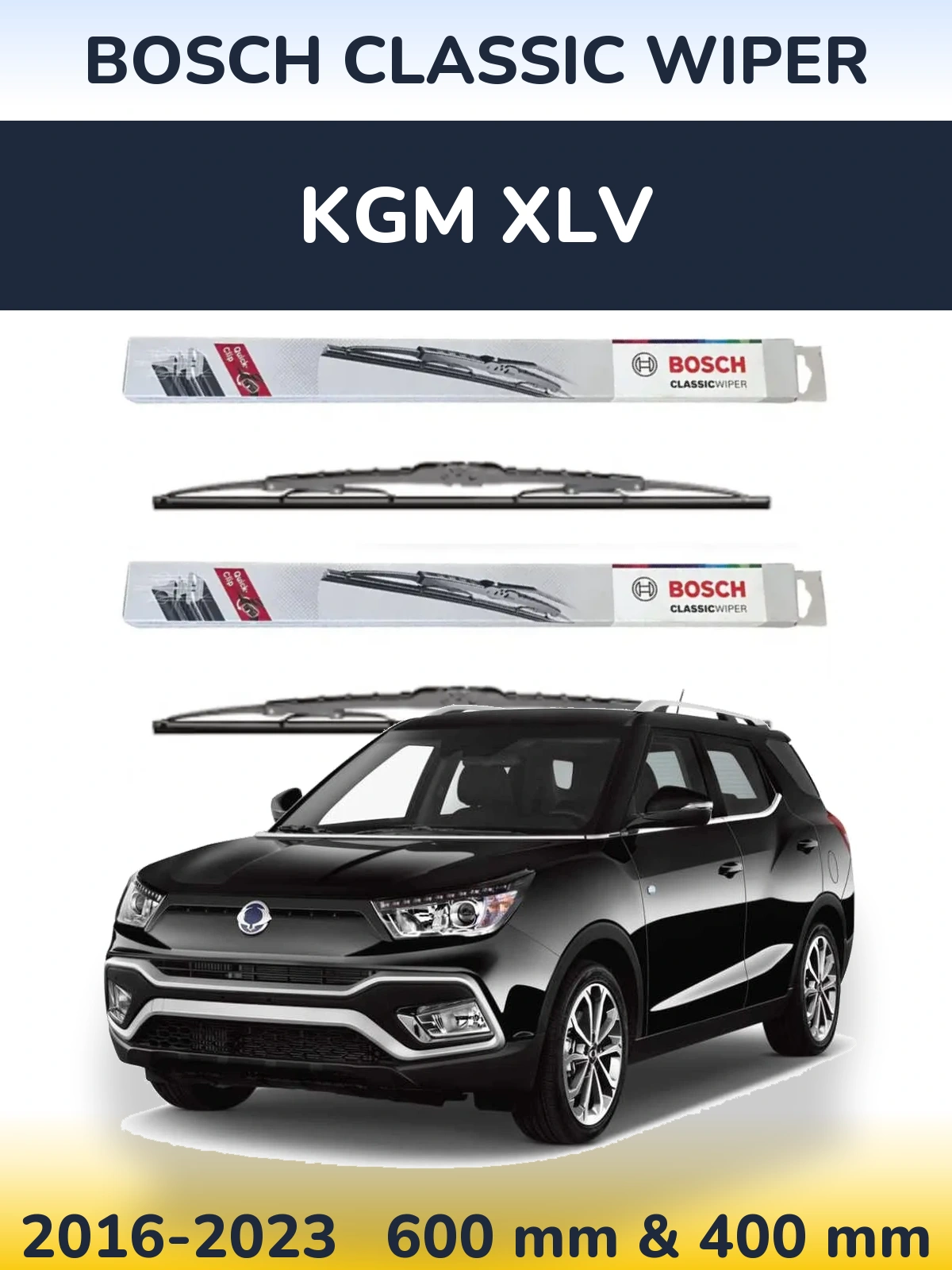 Komplet przednich wycieraczek BOSCH Classic Wiper 600 & 400 mm do KGM XLV 2016-2023