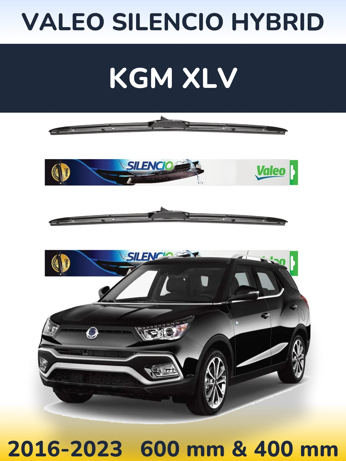 Komplet przednich wycieraczek Valeo Silencio Hybrid 600 & 400 mm do KGM XLV 2016-2023