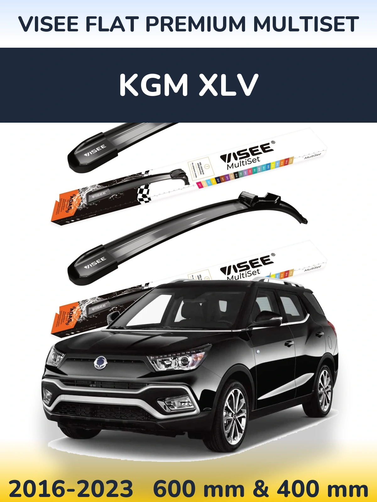 Komplet przednich wycieraczek VISEE FLAT PREMIUM MultiSet 600 & 400 mm do KGM XLV 2016-2023
