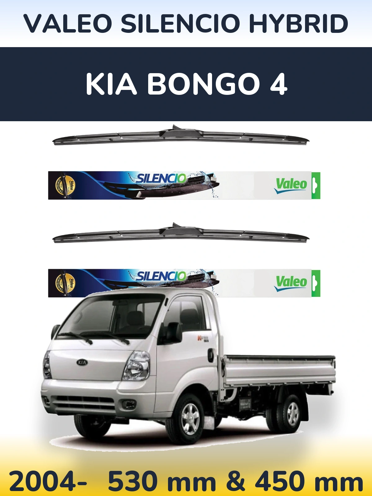 Komplet przednich wycieraczek Valeo Silencio Hybrid 530 & 450 mm do KIA Bongo 4 2004-2026