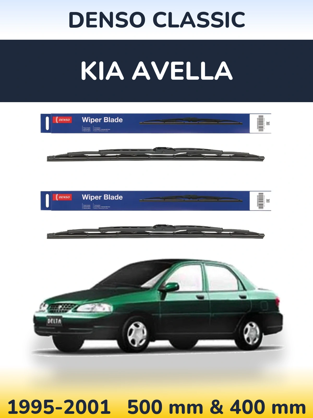 Komplet przednich wycieraczek Denso Classic 500 & 400 mm do KIA Avella 1995-2001