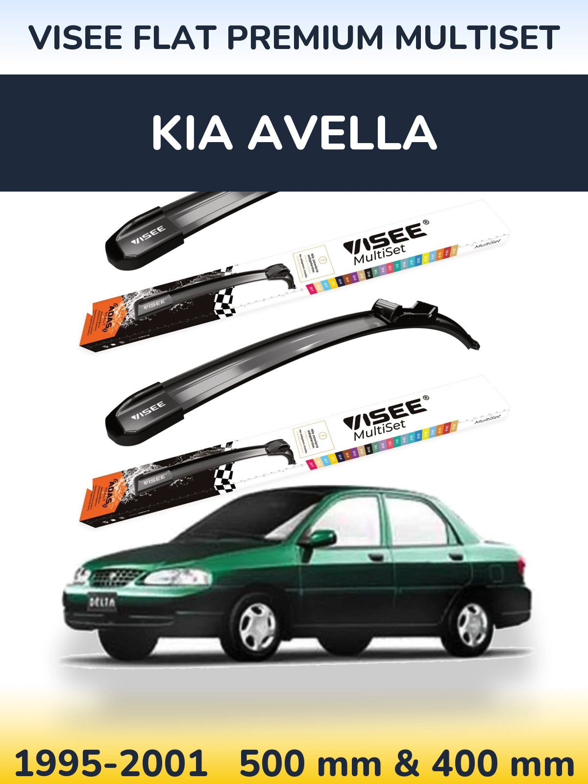 Komplet przednich wycieraczek VISEE FLAT PREMIUM MultiSet 500 & 400 mm do KIA Avella 1995-2001