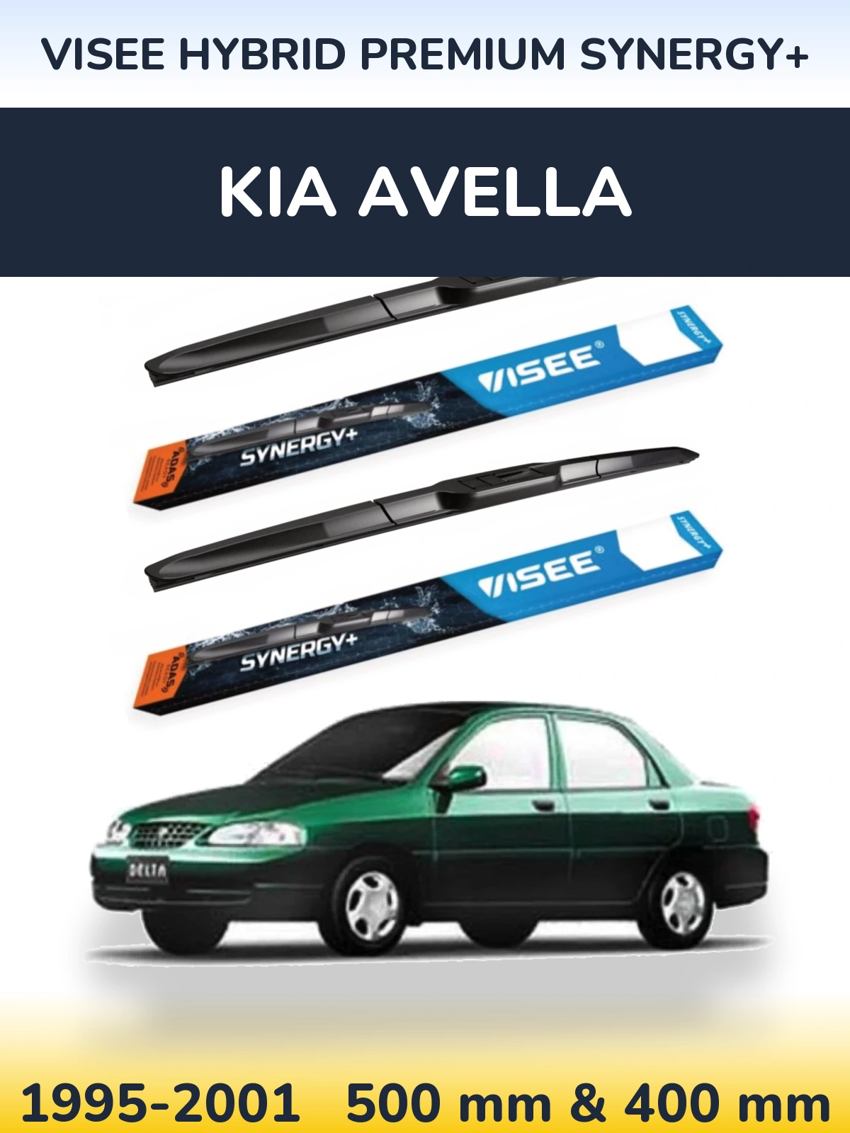 Komplet przednich wycieraczek VISEE HYBRID PREMIUM SYNERGY+ 500 & 400 mm do KIA Avella 1995-2001