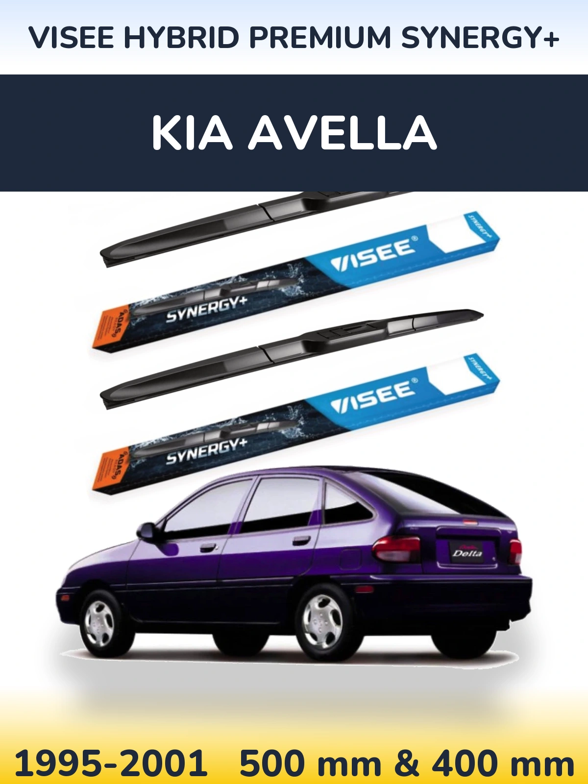 Комплект передних дворников VISEE HYBRID PREMIUM SYNERGY+ 500 & 400 мм для KIA Avella 1995-2001