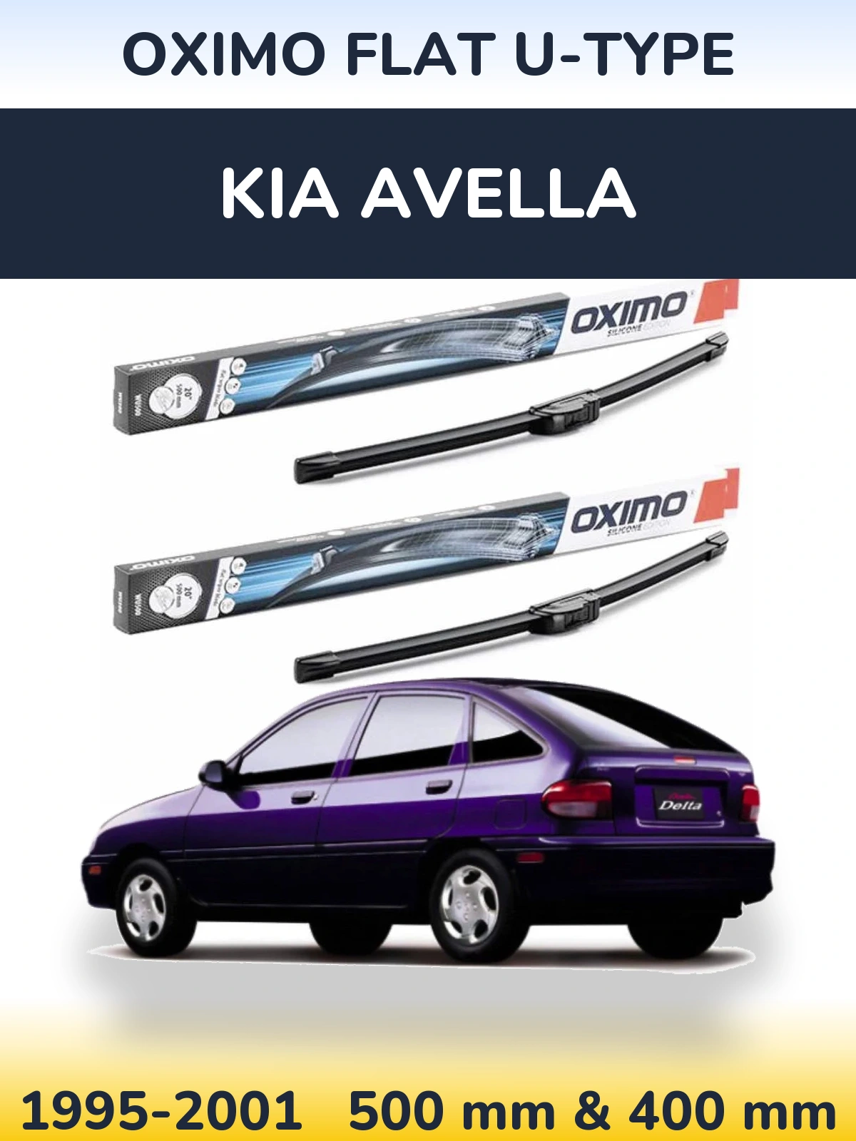 Комплект передних дворников Oximo Flat U-type 500 & 400 мм для KIA Avella 1995-2001