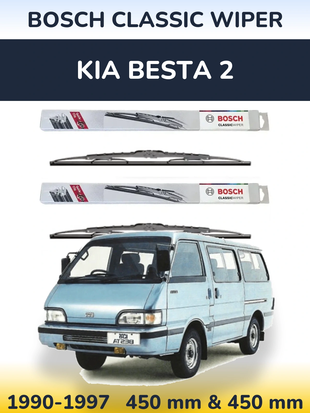 Komplet przednich wycieraczek BOSCH Classic Wiper 450 & 450 mm do KIA Besta 2 1990-1997