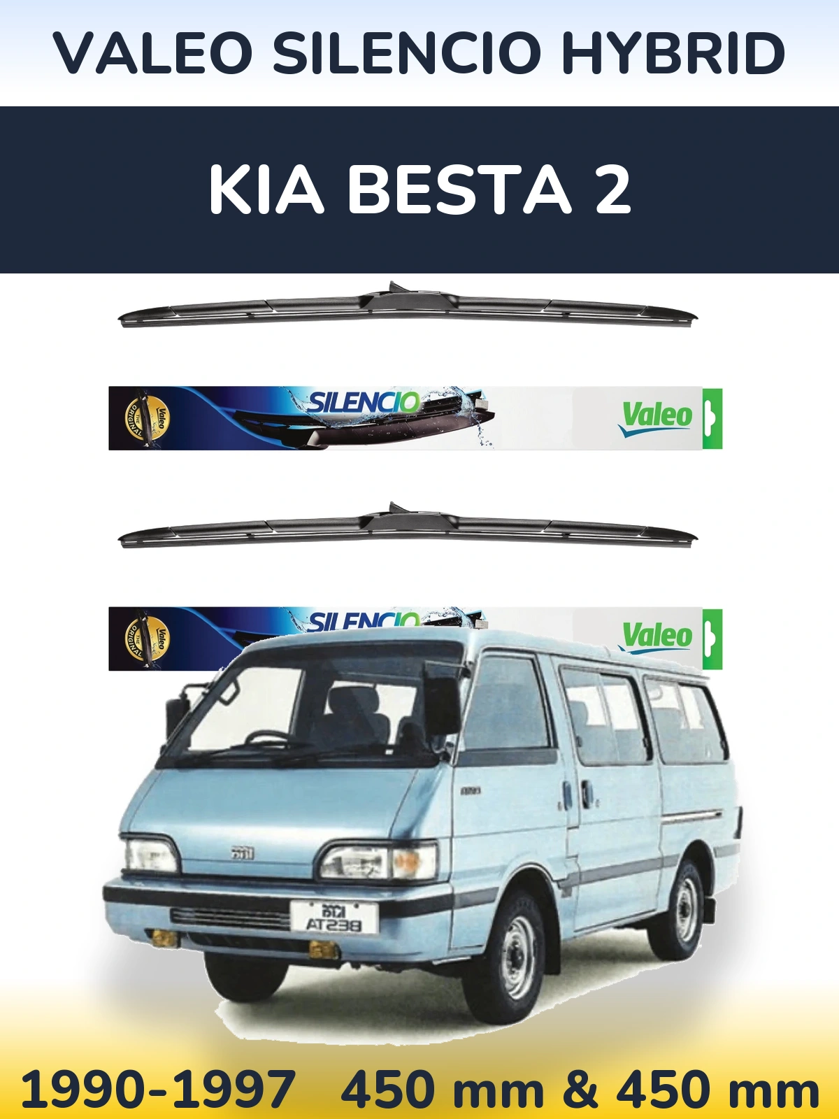 Komplet przednich wycieraczek Valeo Silencio Hybrid 450 & 450 mm do KIA Besta 2 1990-1997