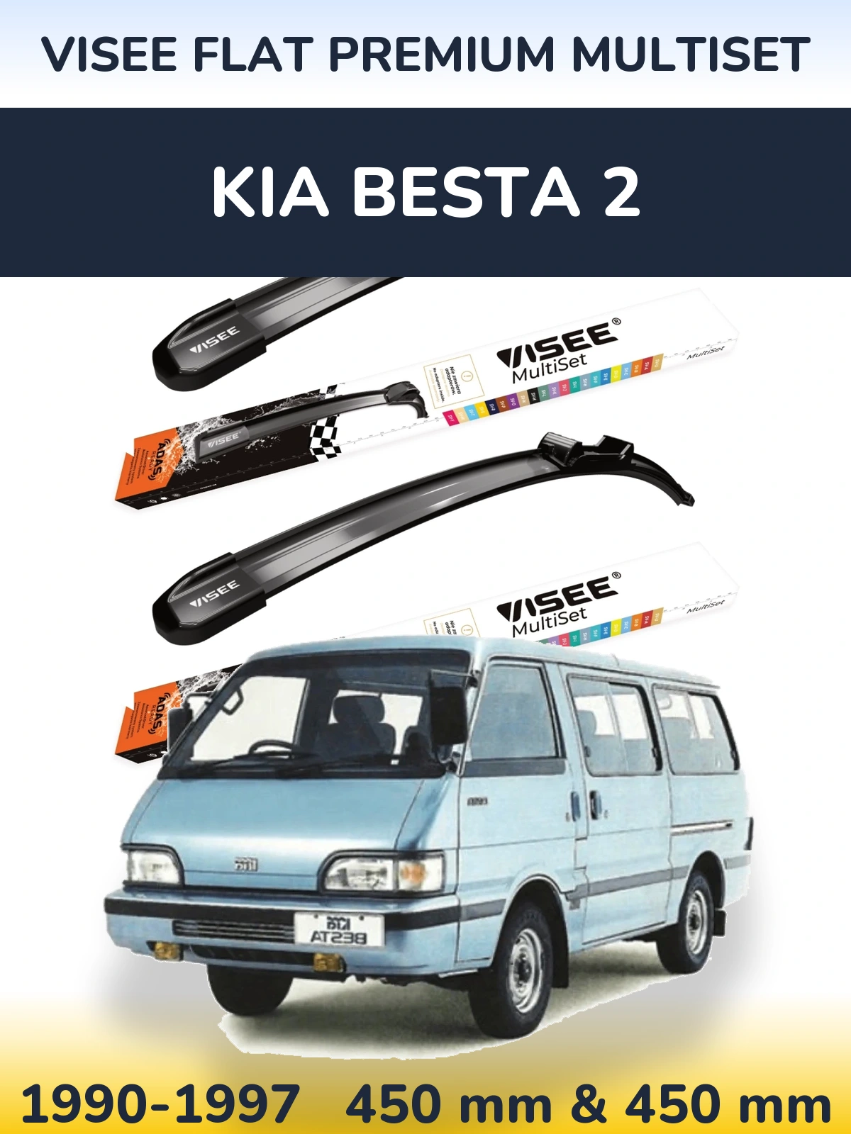Komplet przednich wycieraczek VISEE FLAT PREMIUM MultiSet 450 & 450 mm do KIA Besta 2 1990-1997