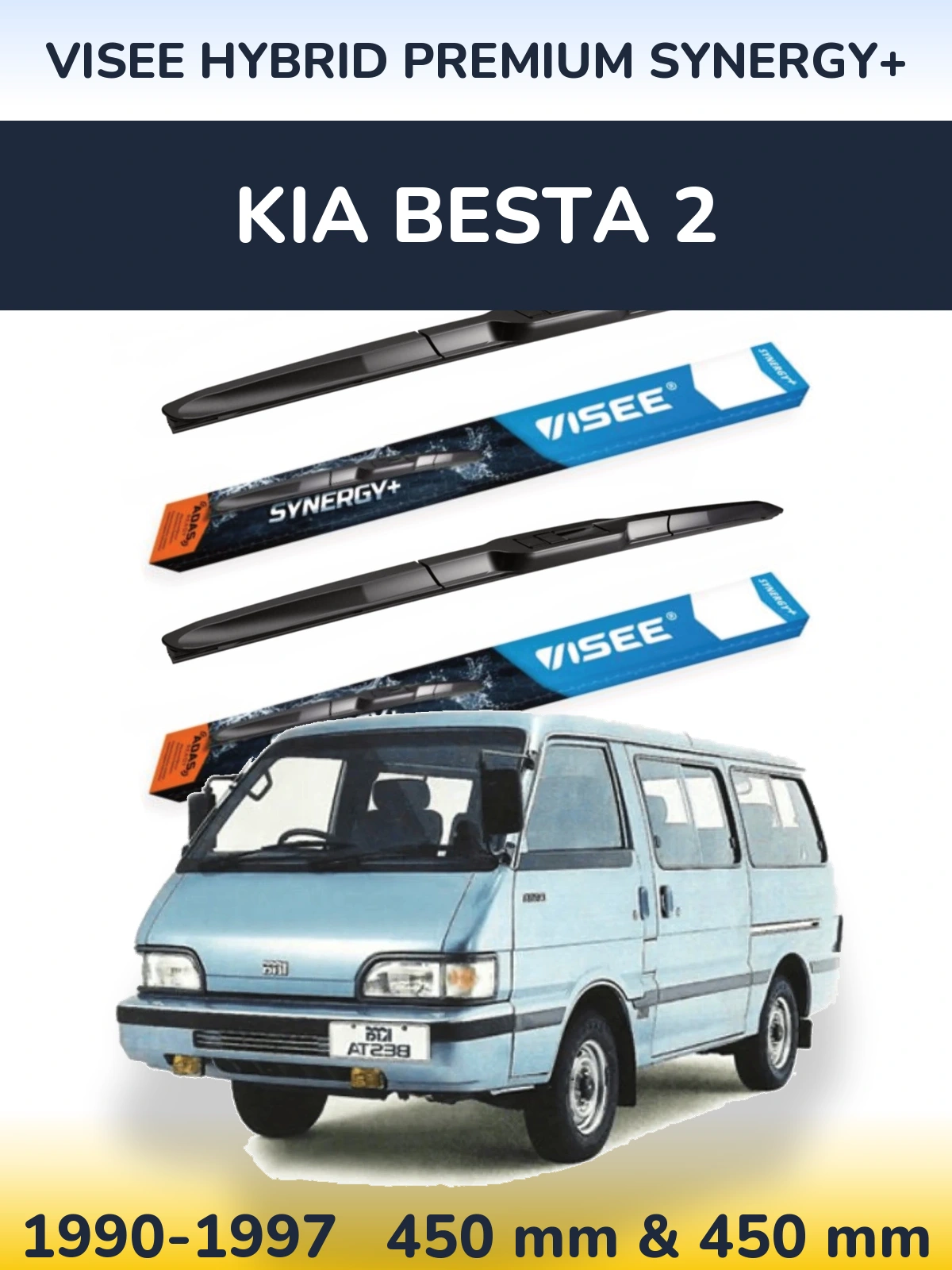 Komplet przednich wycieraczek VISEE HYBRID PREMIUM SYNERGY+ 450 & 450 mm do KIA Besta 2 1990-1997