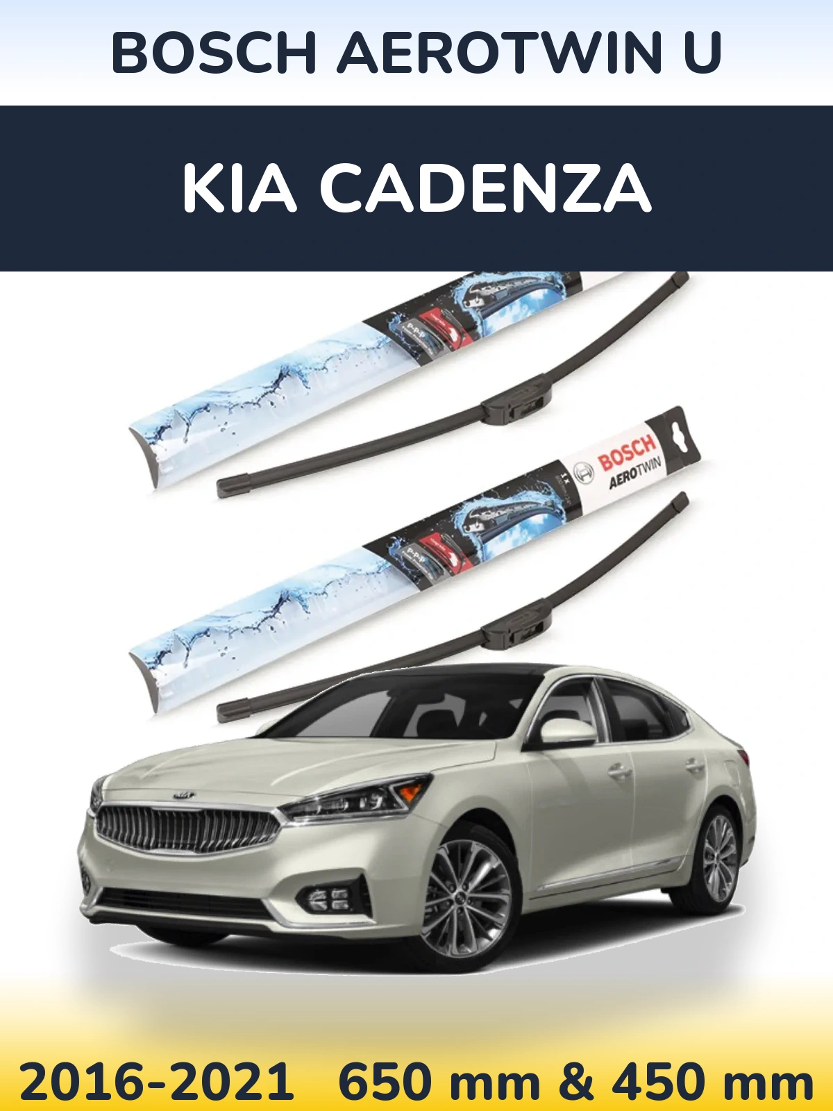 Комплект передних дворников BOSCH AeroTwin U 650 & 450 мм для KIA Cadenza 2016-2021