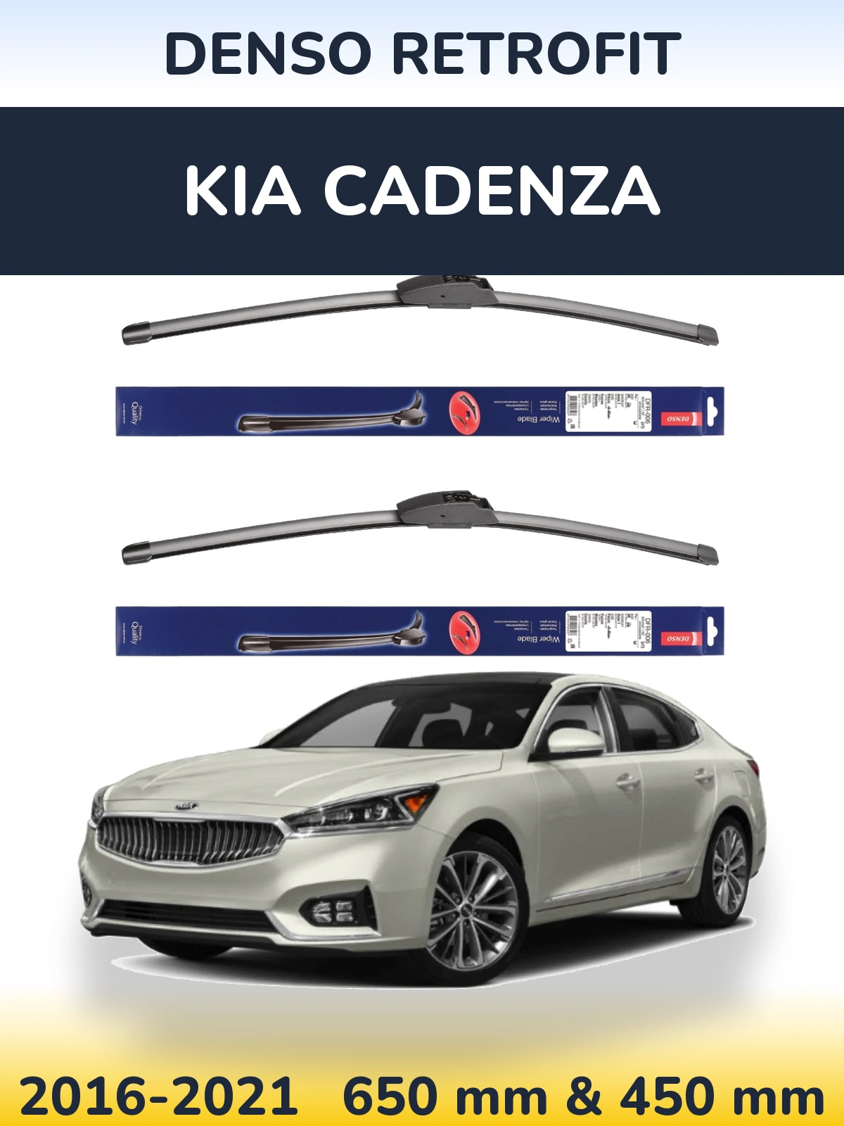 Комплект передних дворников Denso Retrofit 650 & 450 мм для KIA Cadenza 2016-2021